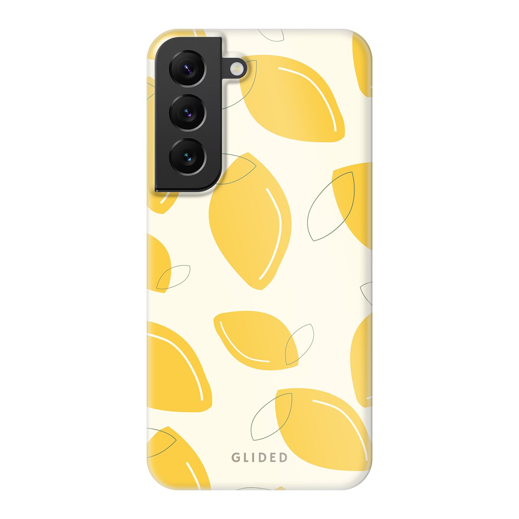 Abstract Lemon Handyhülle für Samsung Galaxy S22 mit lebendigen Zitronenmuster auf gelbem Hintergrund, idealer Schutz und stilvolles Design.