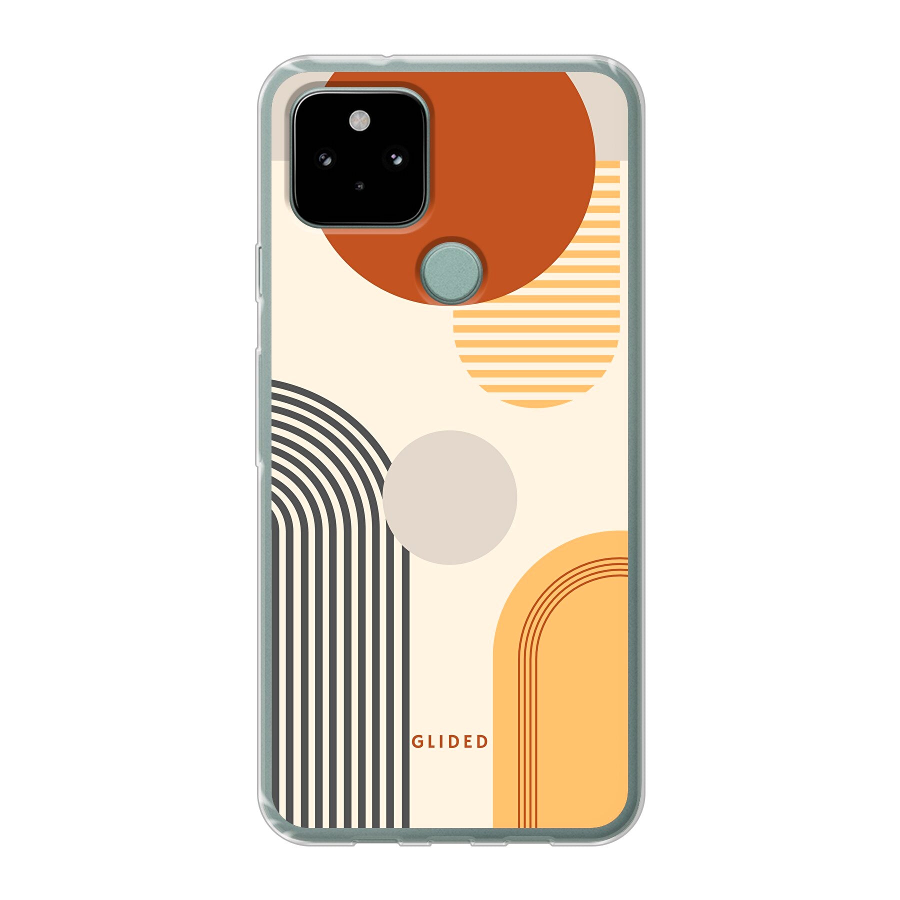 Abstraction Handyhülle für Google Pixel 5 mit modernem Design aus Kreisen und ovalen Formen, bietet stilvollen Schutz und künstlerischen Ausdruck.