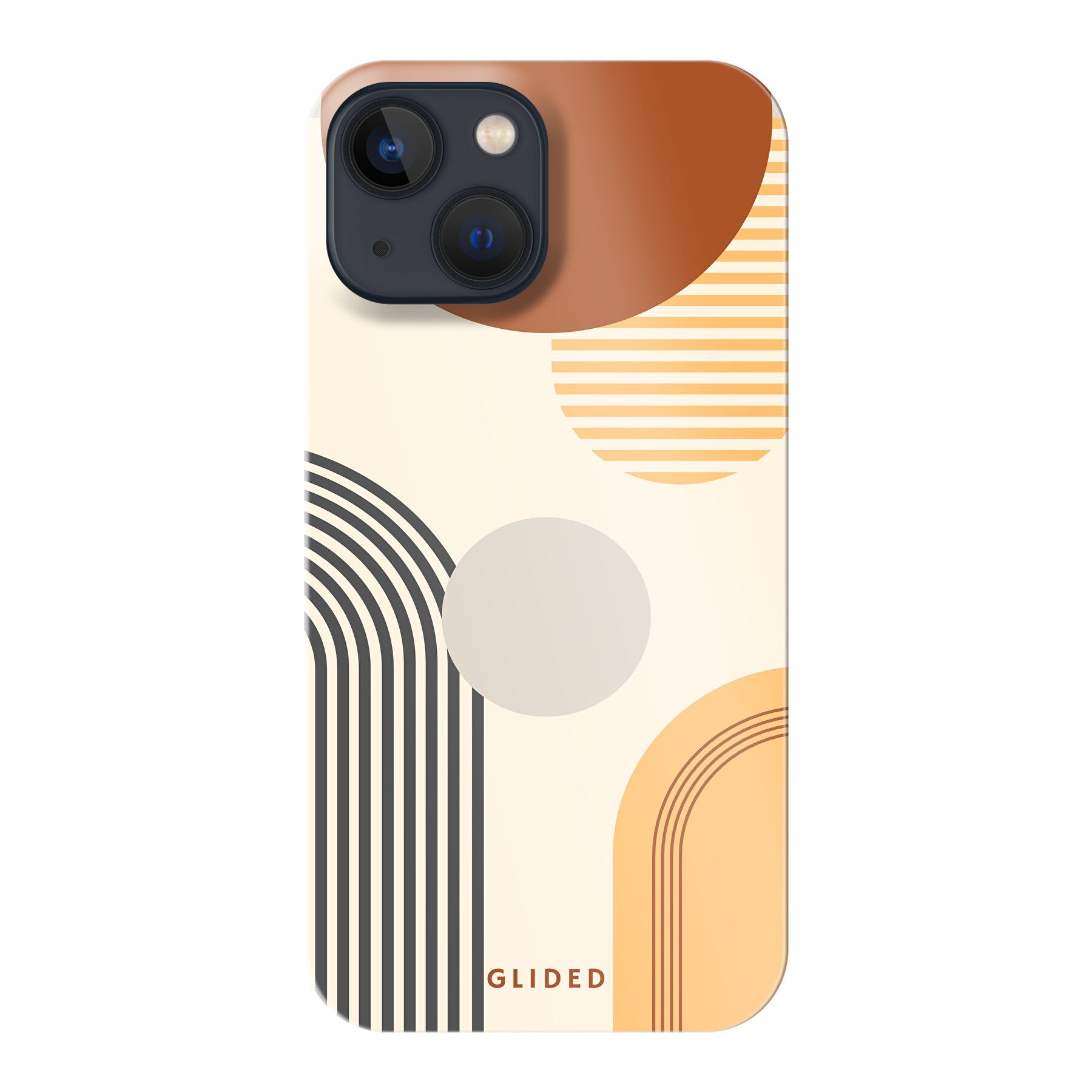 Abstraction Handyhülle für iPhone 13 mini mit modernem Design aus Kreisen und ovalen Formen, bietet stilvollen Schutz und künstlerischen Ausdruck.