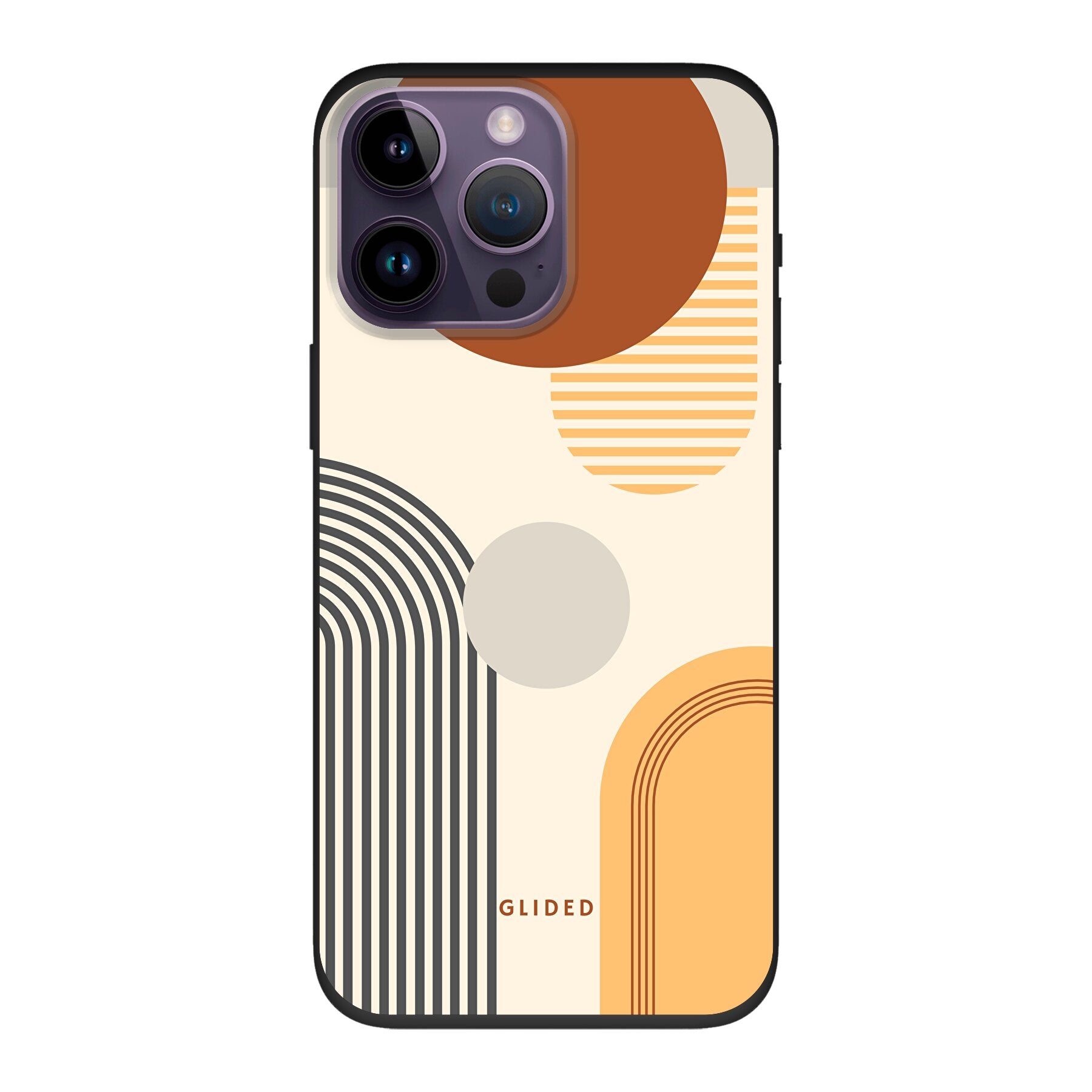 Abstraction Handyhülle für iPhone 14 Pro Max mit einzigartigem Design aus Kreisen und ovalen Formen, stilvoll und schützend.