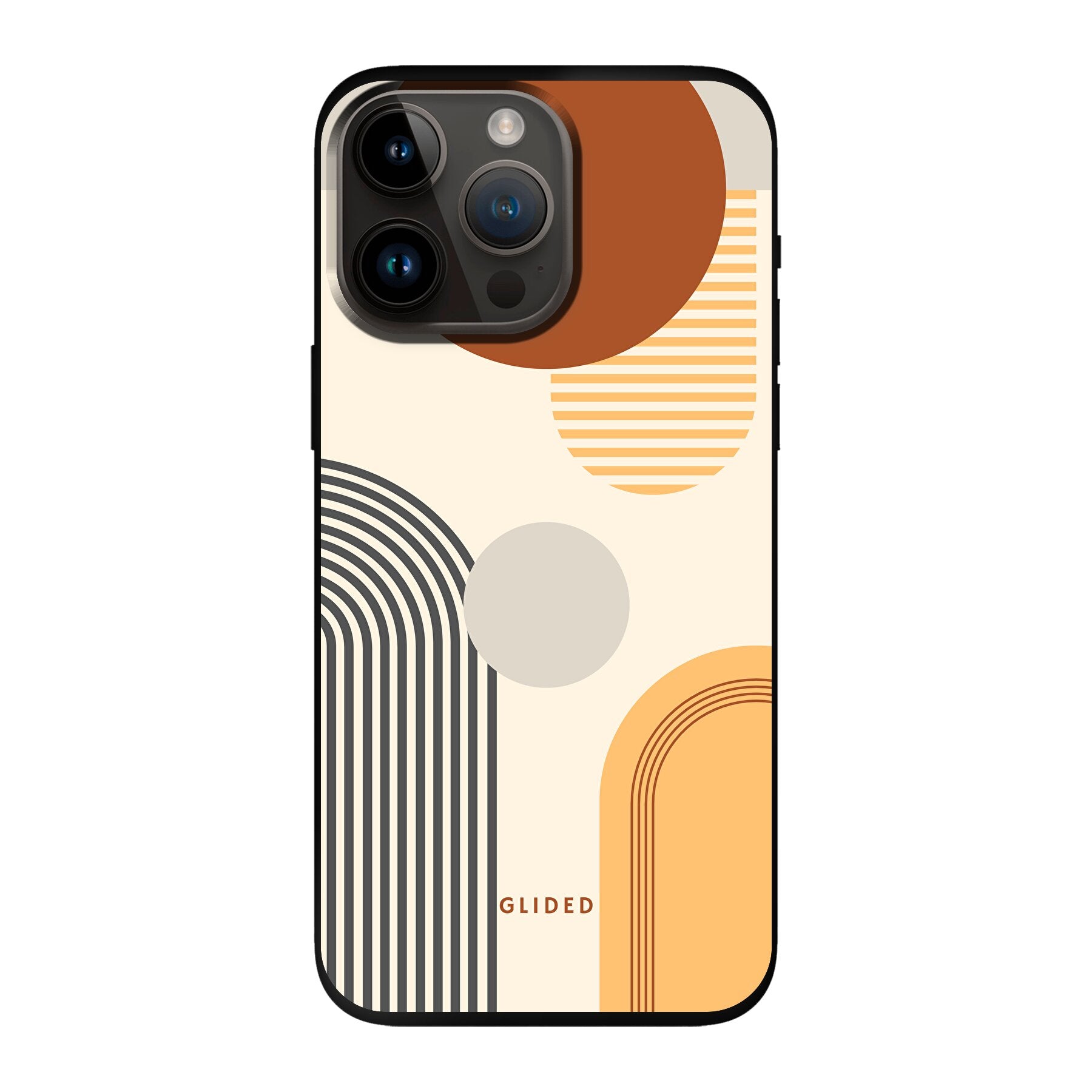 Abstraction Handyhülle für iPhone 14 Pro Max mit einzigartigem Design aus Kreisen und ovalen Formen, stilvoll und schützend.