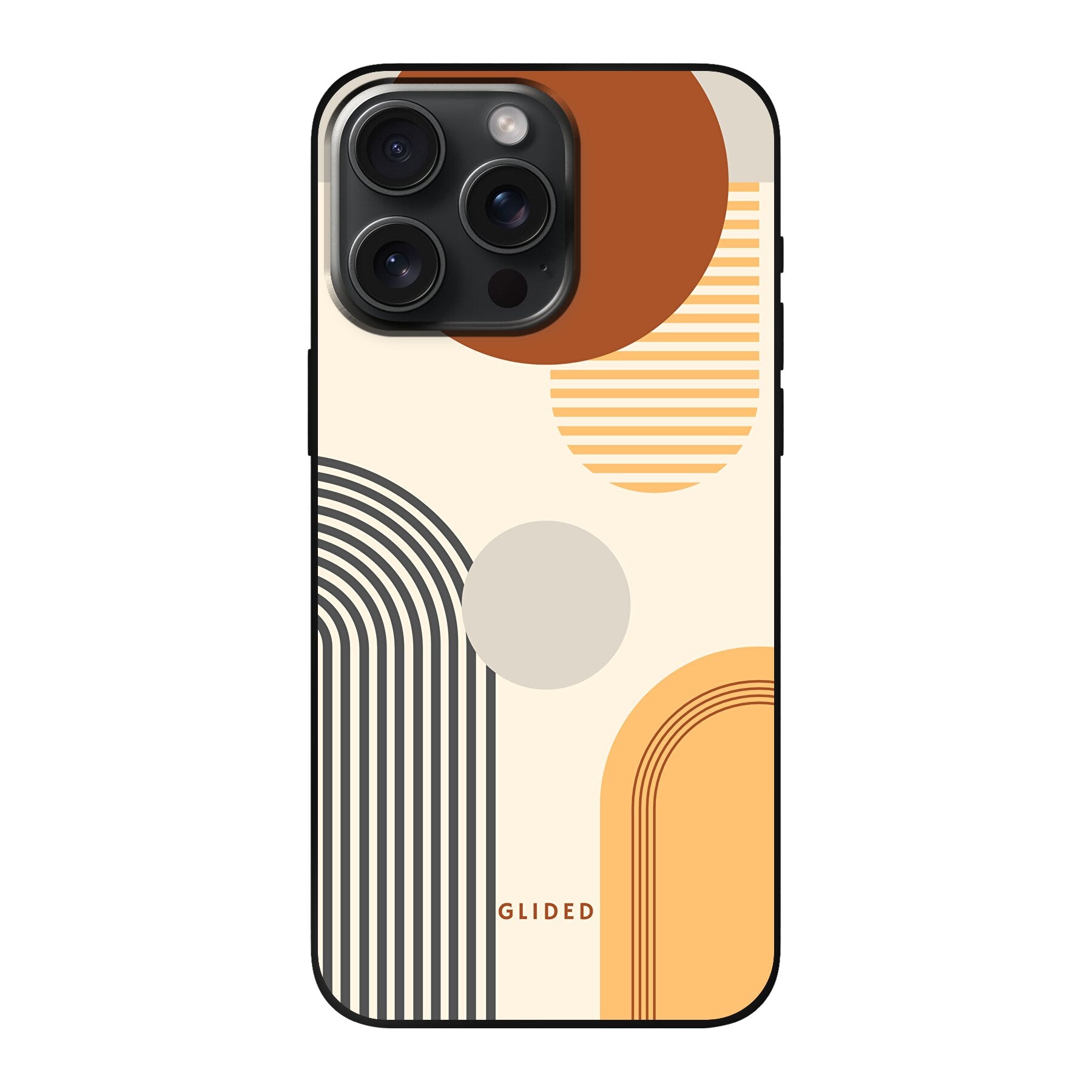 Abstraction Handyhülle für iPhone 15 Pro Max mit modernem Design aus Kreisen und ovalen Formen, bietet stilvollen Schutz und künstlerischen Ausdruck.