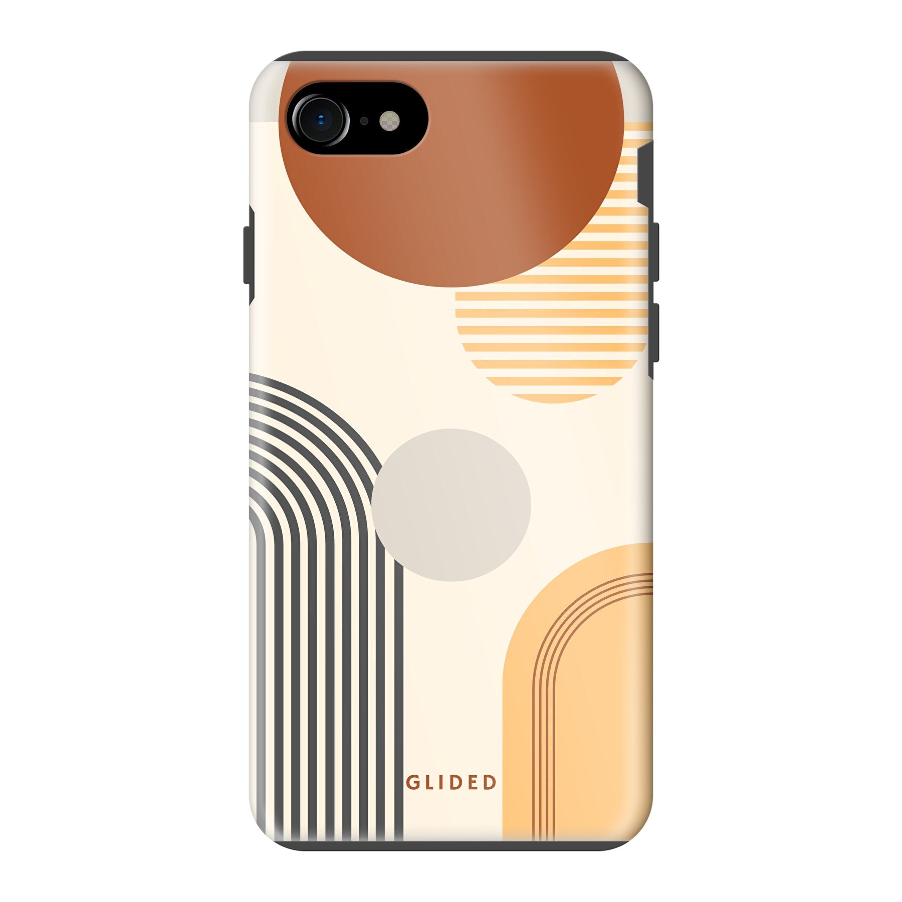 Abstraction iPhone SE 2020 Handyhülle mit modernem Design aus Kreisen und ovalen Formen, ideal für stilbewusste Nutzer.