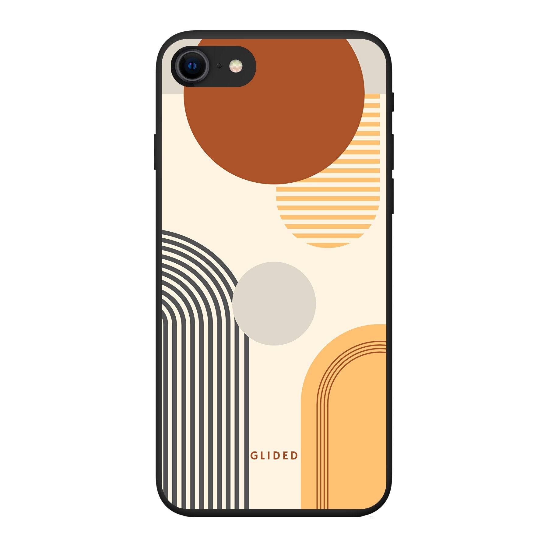 Abstraction iPhone SE 2020 Handyhülle mit modernem Design aus Kreisen und ovalen Formen, ideal für stilbewusste Nutzer.