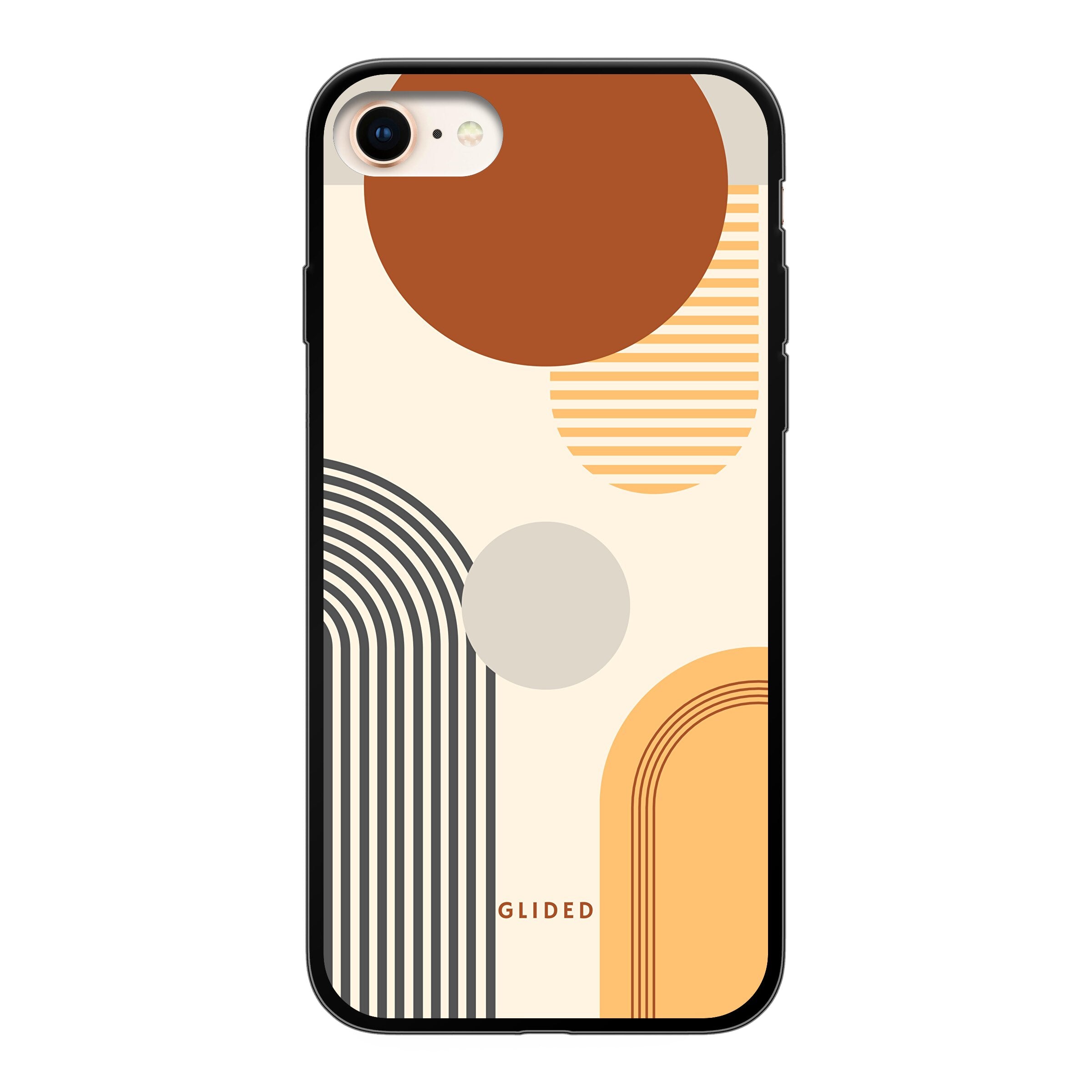 Abstraction iPhone SE 2020 Handyhülle mit modernem Design aus Kreisen und ovalen Formen, ideal für stilbewusste Nutzer.