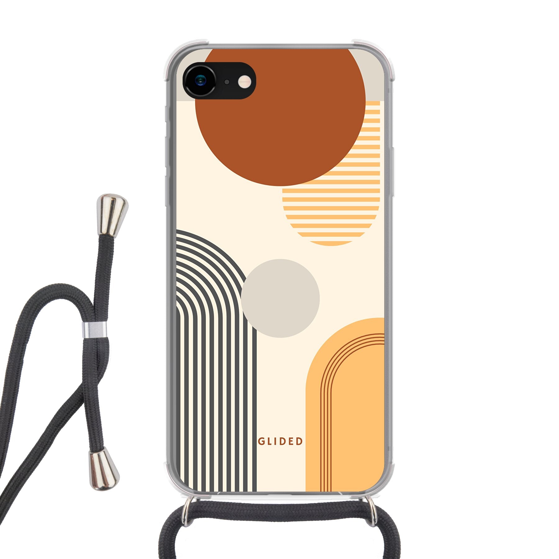 Abstraction iPhone SE 2020 Handyhülle mit modernem Design aus Kreisen und ovalen Formen, ideal für stilbewusste Nutzer.