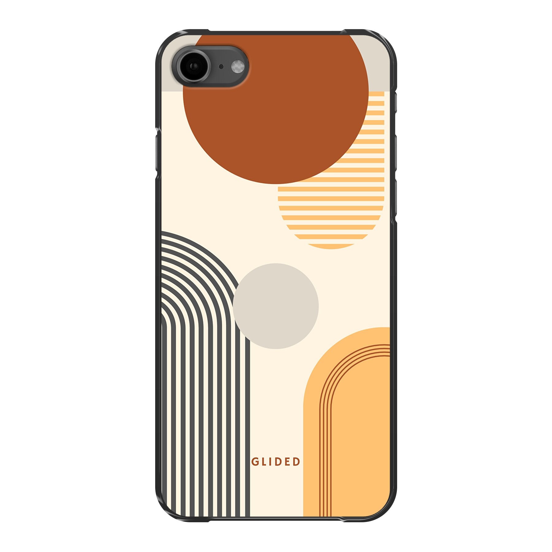 Abstraction iPhone SE 2020 Handyhülle mit modernem Design aus Kreisen und ovalen Formen, ideal für stilbewusste Nutzer.