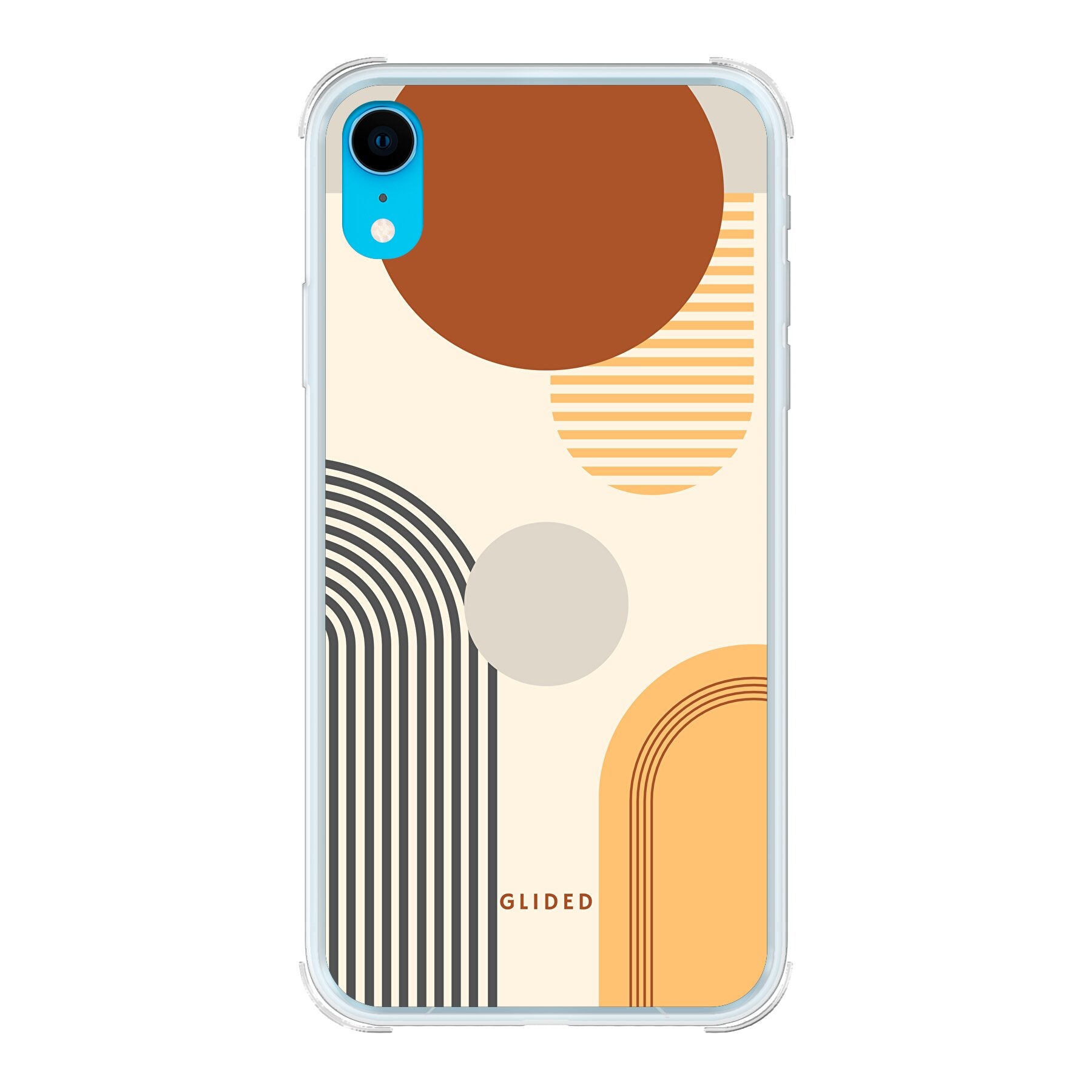 Abstraction iPhone XR Handyhülle mit modernem Design aus Kreisen und ovalen Formen, ideal für stilbewusste Nutzer.