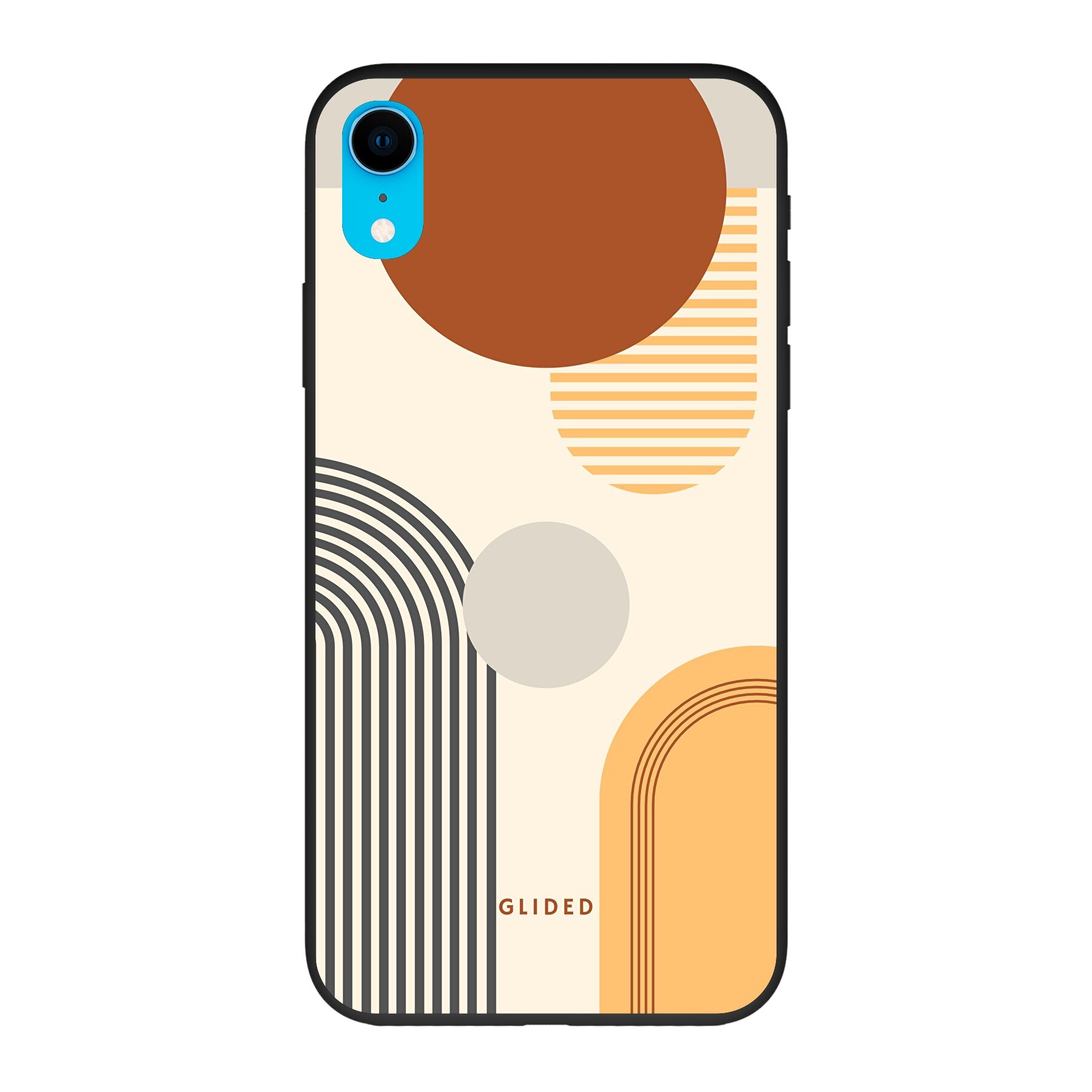 Abstraction iPhone XR Handyhülle mit modernem Design aus Kreisen und ovalen Formen, ideal für stilbewusste Nutzer.