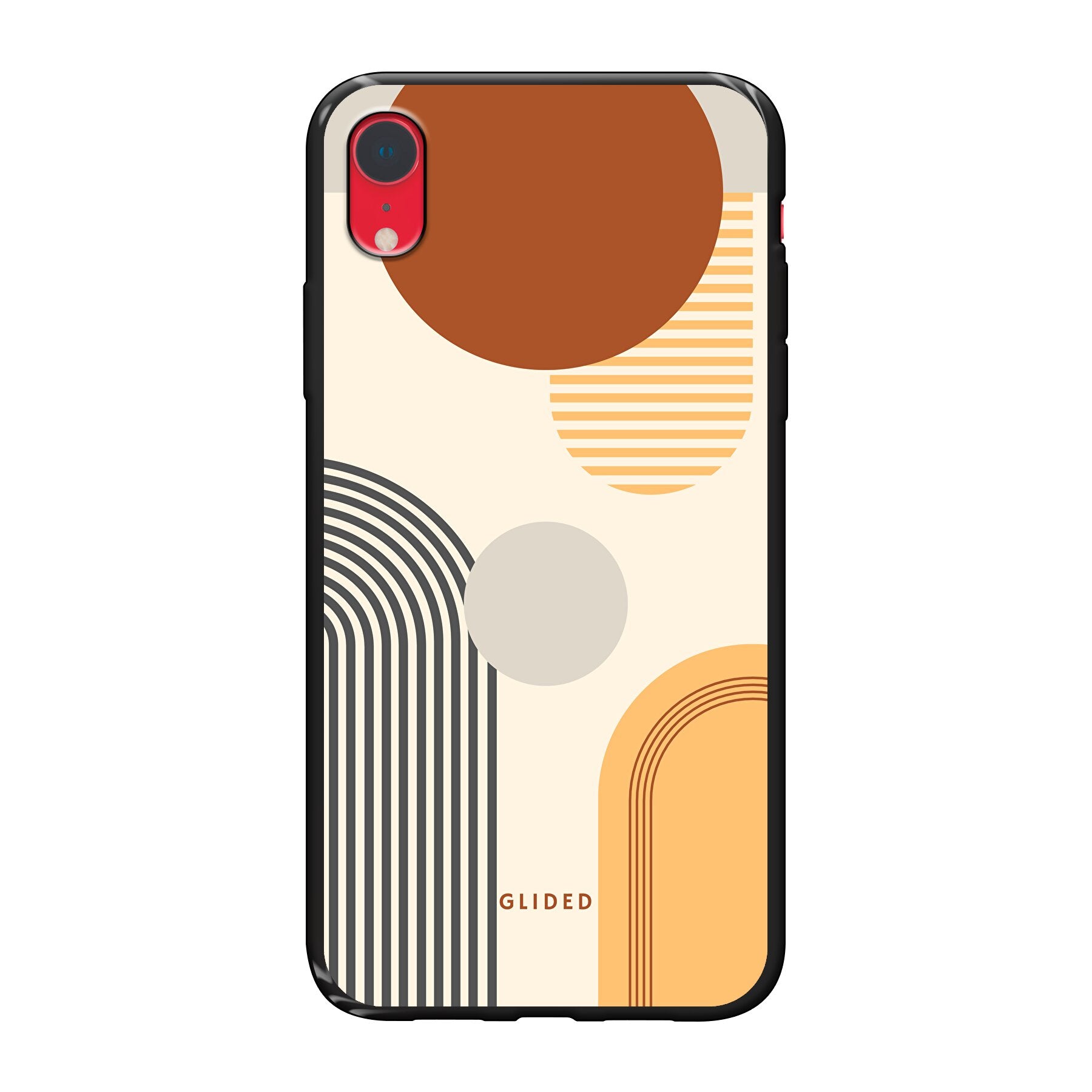 Abstraction iPhone XR Handyhülle mit modernem Design aus Kreisen und ovalen Formen, ideal für stilbewusste Nutzer.