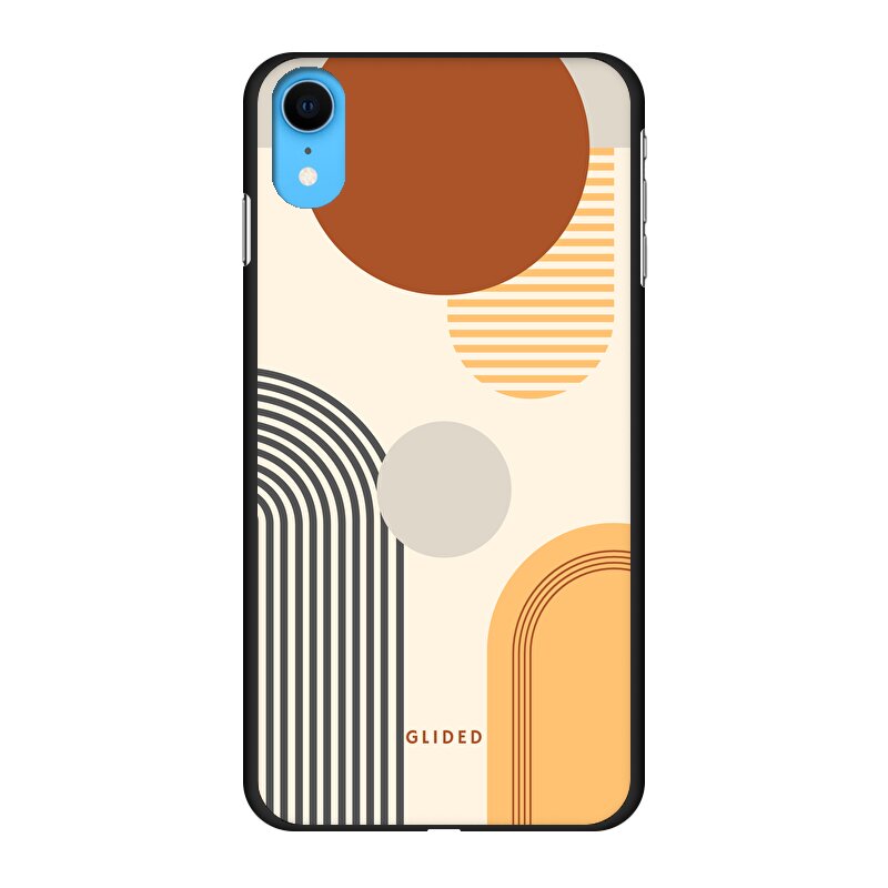 Abstraction iPhone XR Handyhülle mit modernem Design aus Kreisen und ovalen Formen, ideal für stilbewusste Nutzer.