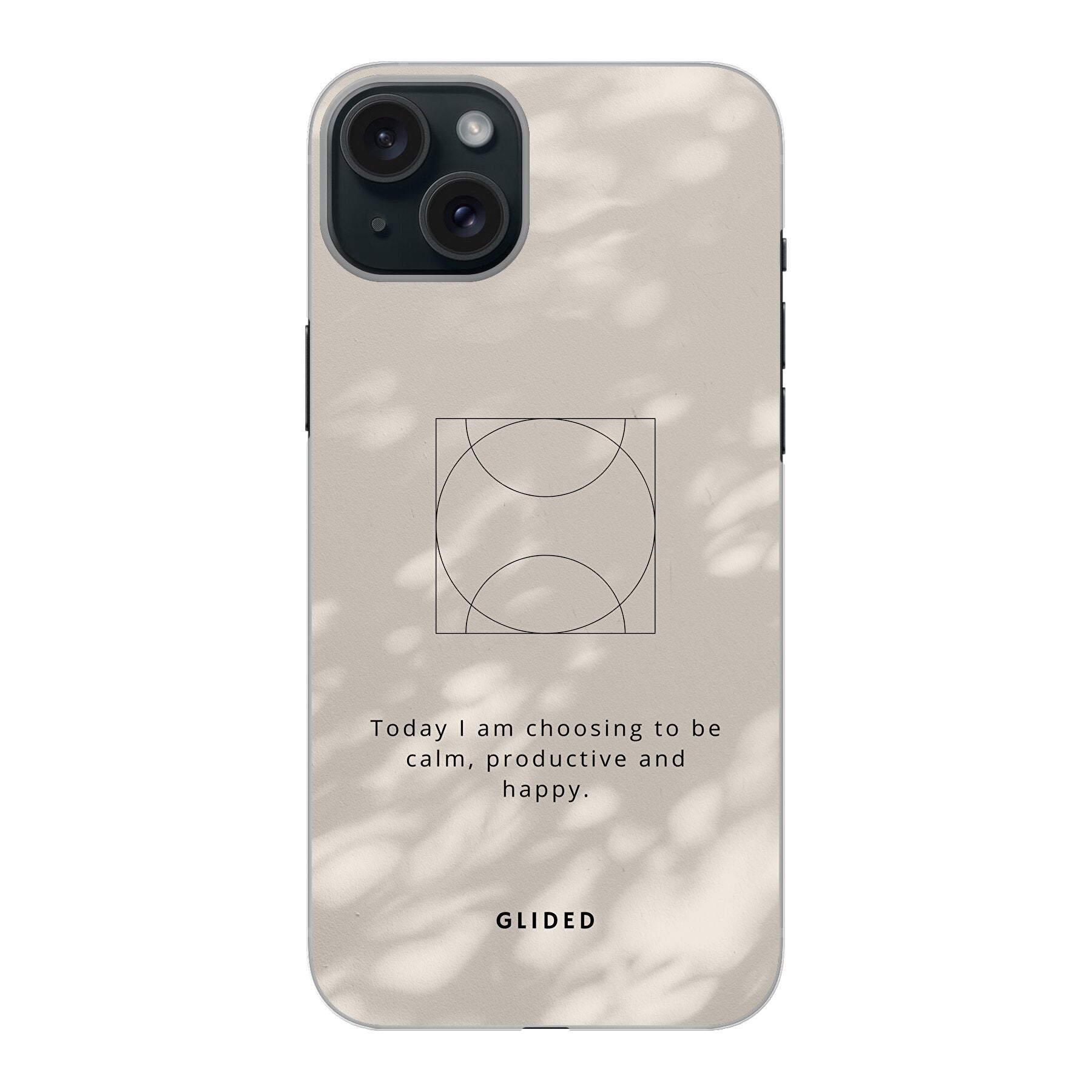 Affirmation Handyhülle für iPhone 15 Plus mit inspirierendem Spruch auf ästhetischem Hintergrund, idealer Schutz und stilvolles Design.