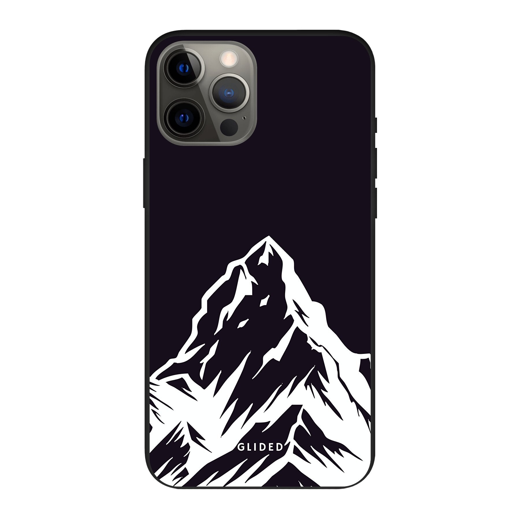 Alpine Adventure Handyhülle für iPhone 12 Pro Max mit majestätischen Berggipfeln und Tälern im Design, ideal für Naturfreunde.