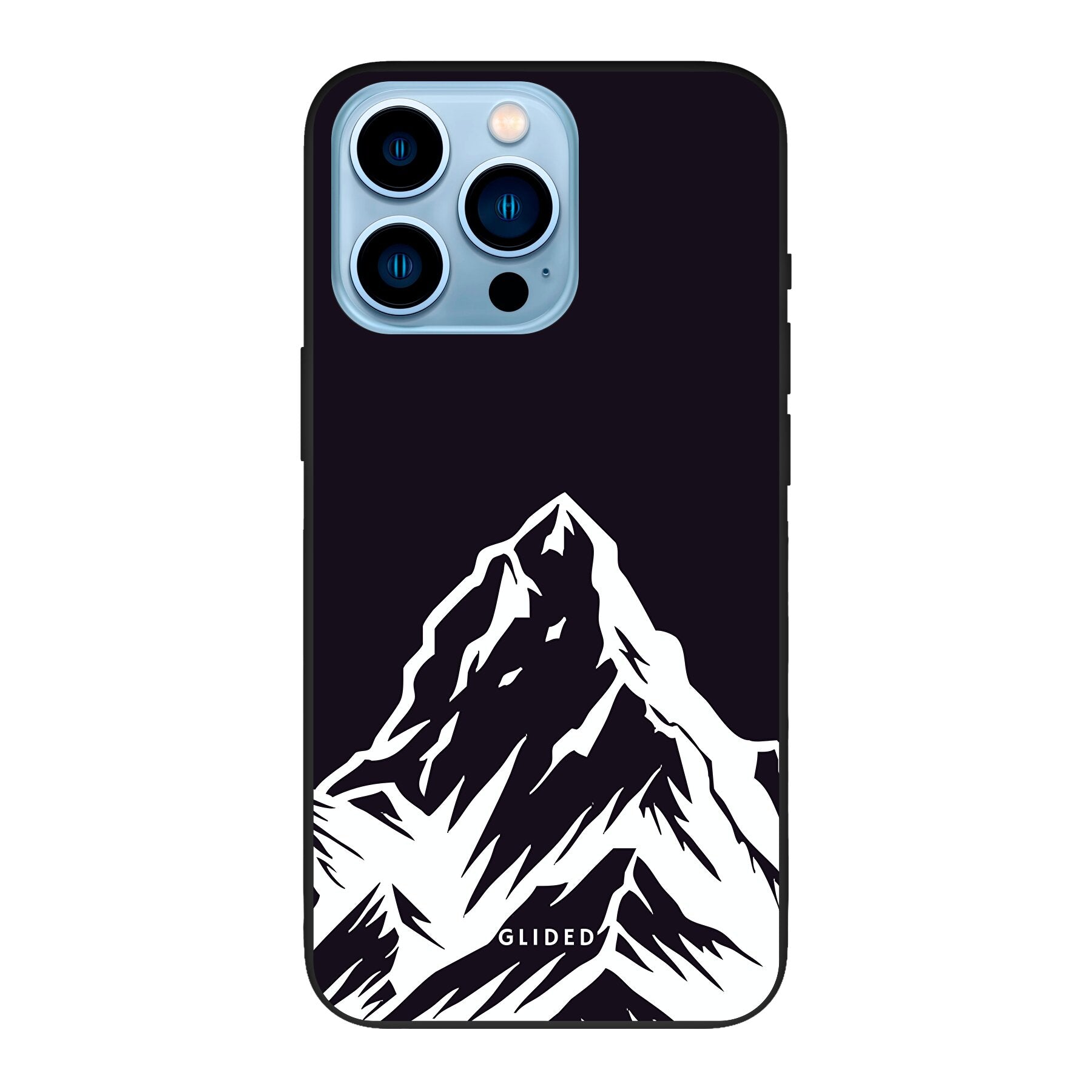 Alpine Adventure Handyhülle für iPhone 13 Pro Max mit majestätischen Berggipfeln und Tälern im Design.