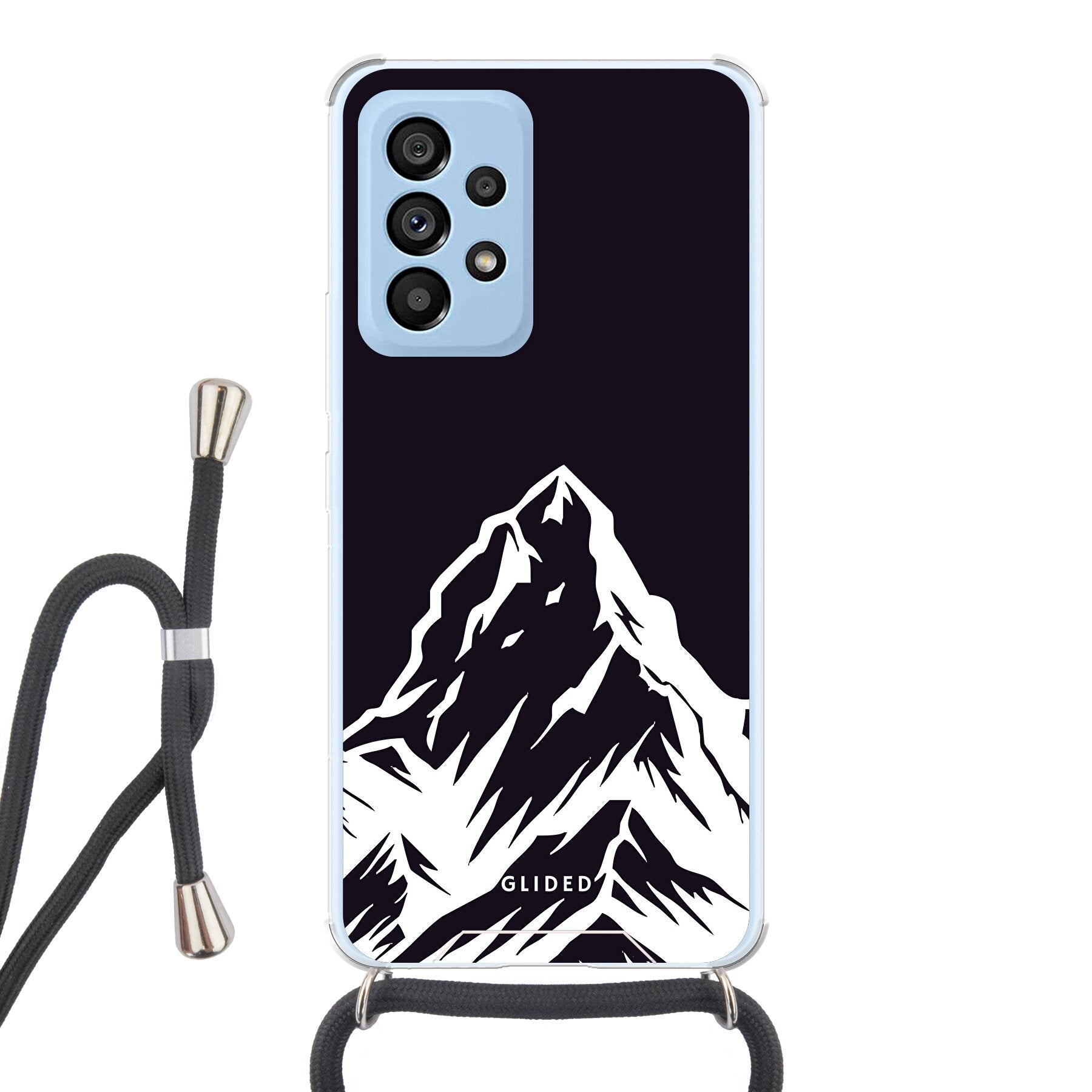 Alpine Adventure Handyhülle für Samsung Galaxy A53 5G mit majestätischen Berggipfeln und Tälern im Hintergrund, ideal für Naturfreunde.