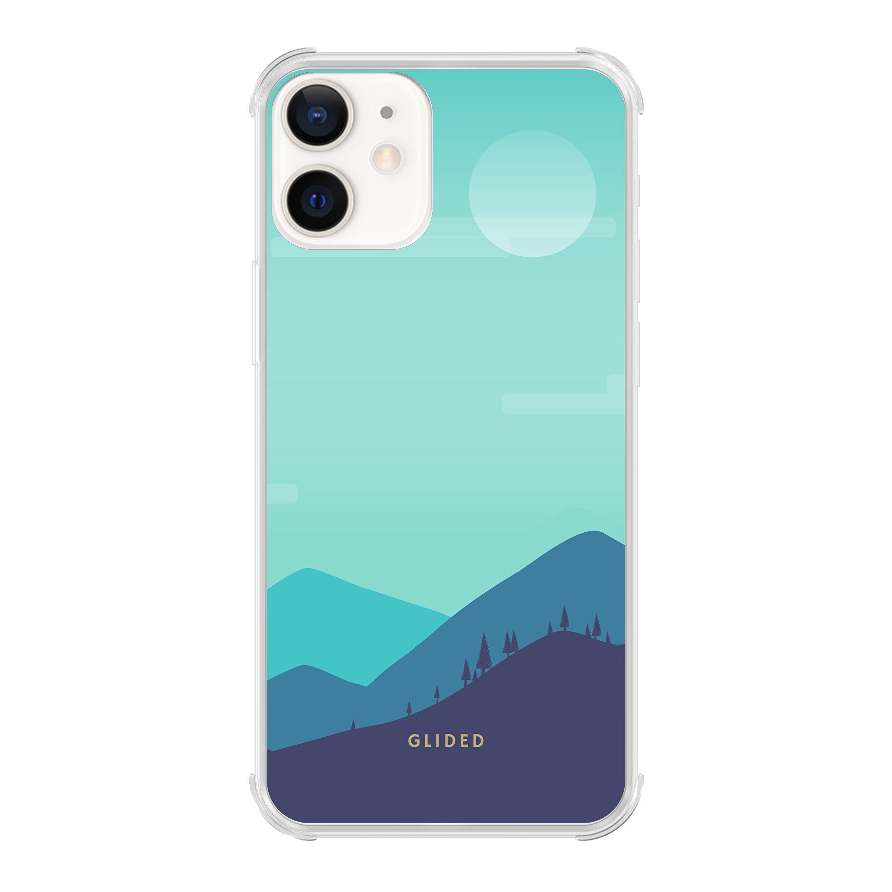 Alpine iPhone 12 Handyhülle mit einzigartigem Bergdesign, bietet stilvollen Schutz und präzise Aussparungen für alle Funktionen.