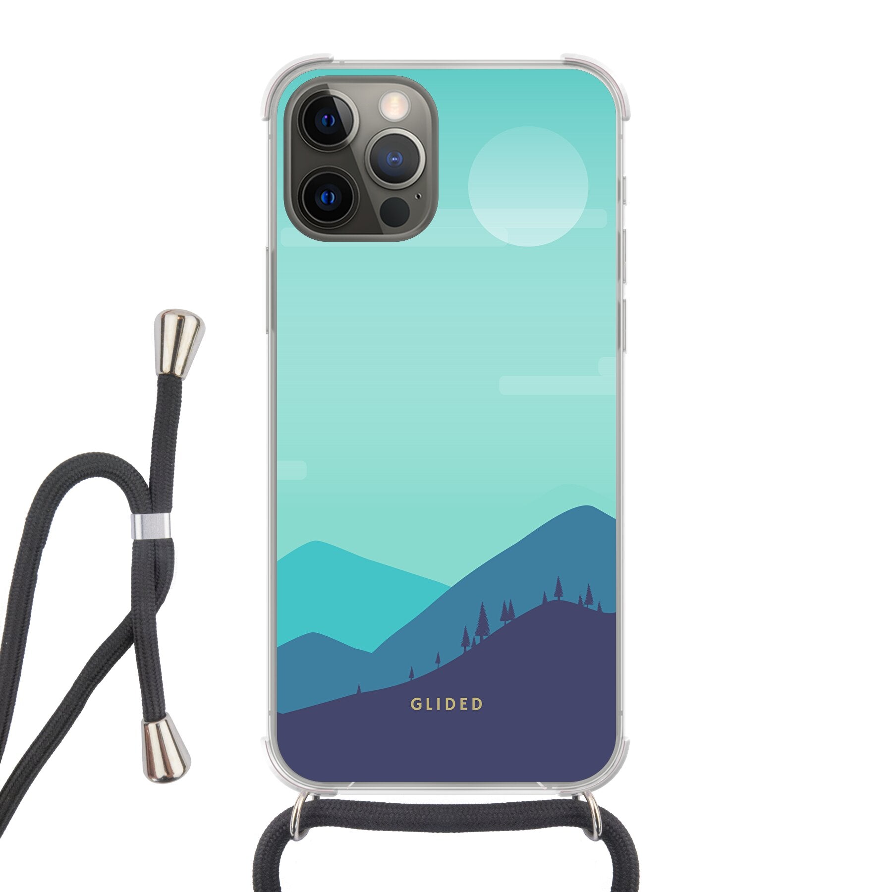 Alpine iPhone 12 Handyhülle mit einzigartigem Bergdesign, bietet stilvollen Schutz und präzise Aussparungen für alle Funktionen.