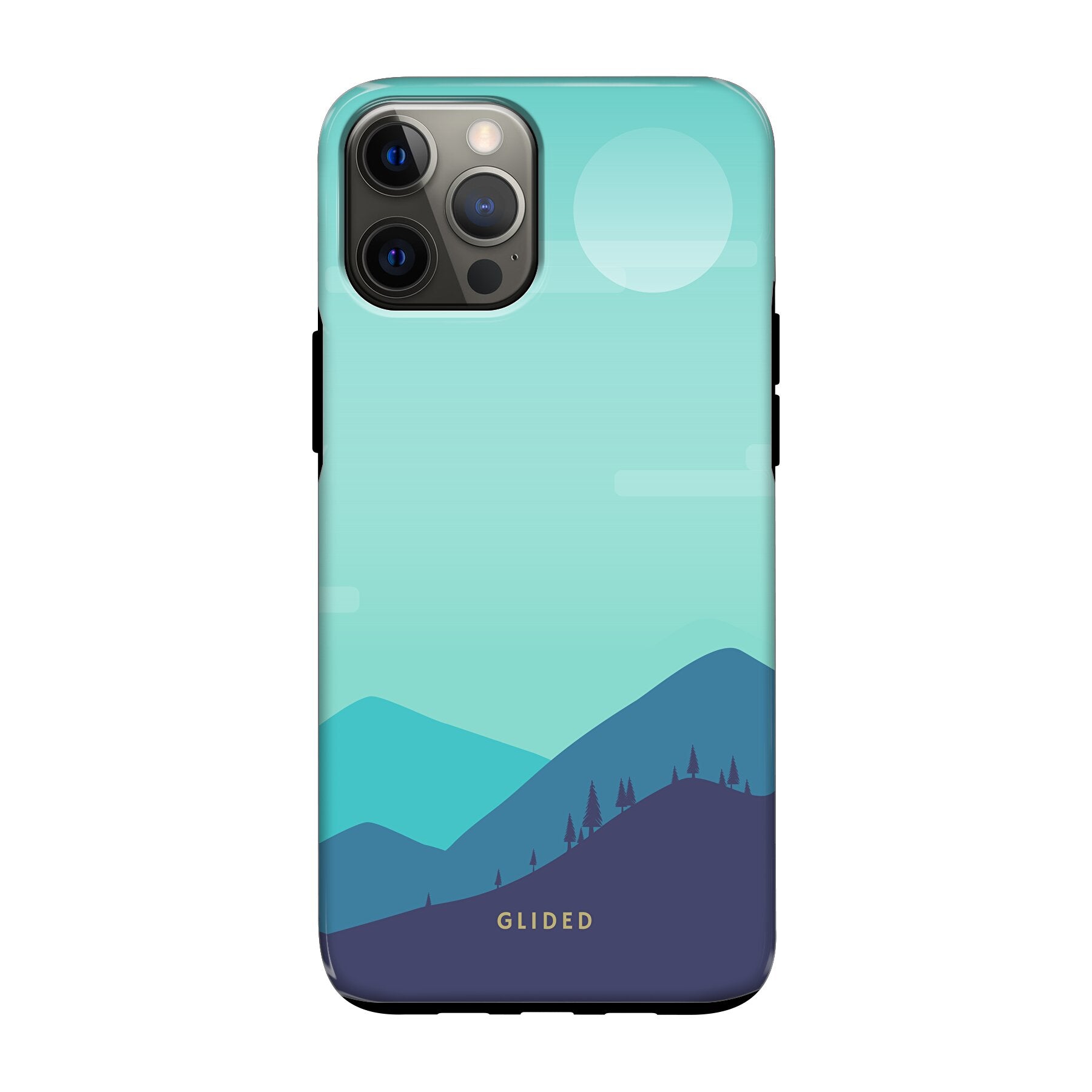 Alpine iPhone 12 Pro Handyhülle mit einzigartigem Bergdesign, bietet Schutz und Stil.