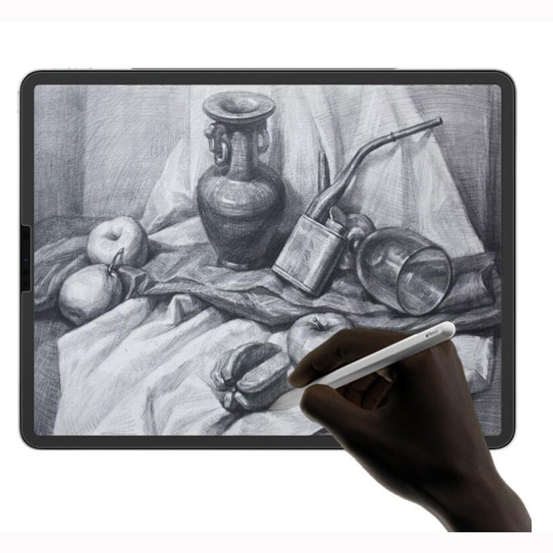 AMZER 3H Anti-glare PET Handwriting Screen Protector for Apple iPad, showcasing its paper-like texture and anti-glare features.