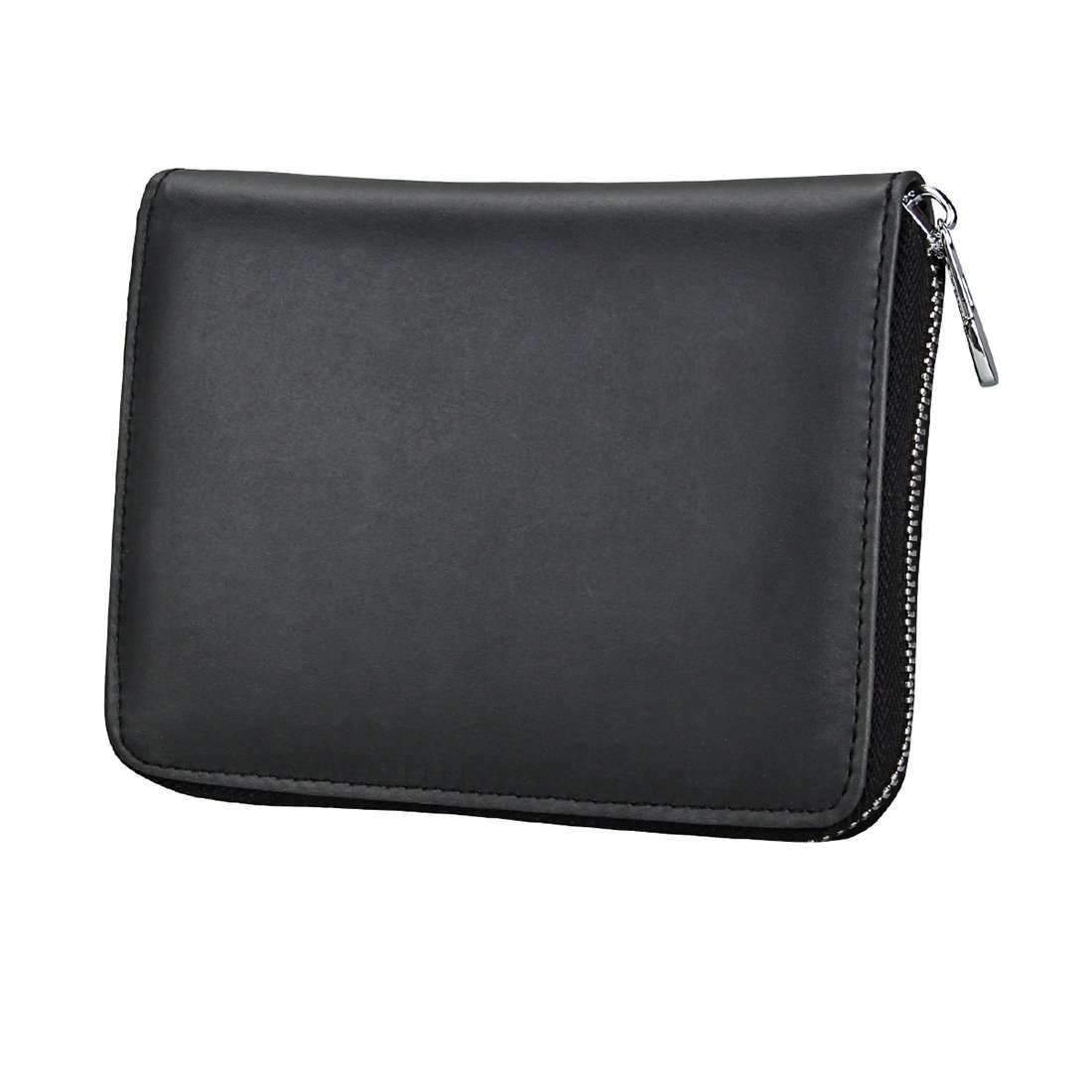 AMZER Anti-Magnetic RFID Multi-functional Genuine Leather Credit Card holder in black, showcasing its sleek design and RFID protection features.