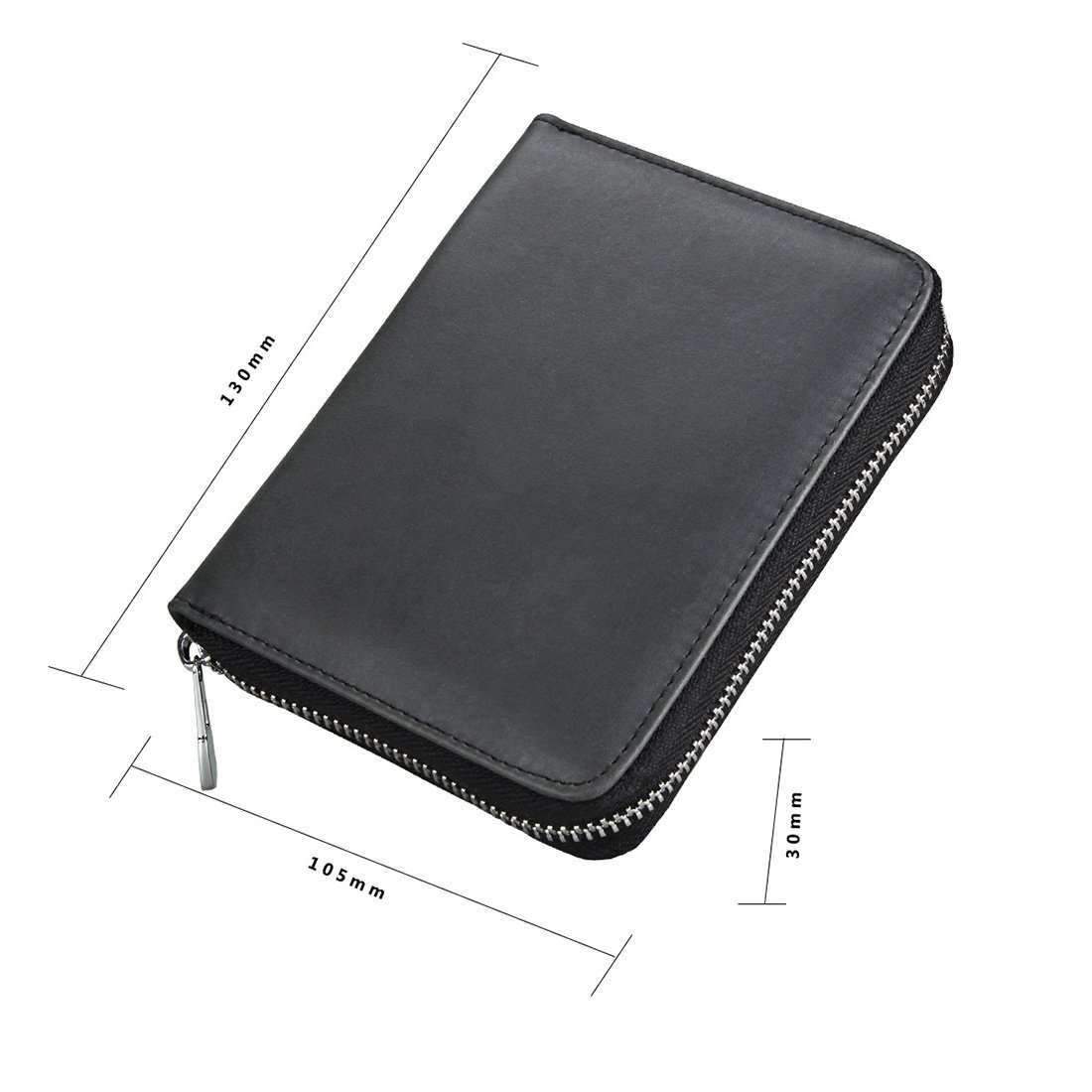 AMZER Anti-Magnetic RFID Multi-functional Genuine Leather Credit Card holder in black, showcasing its sleek design and RFID protection features.