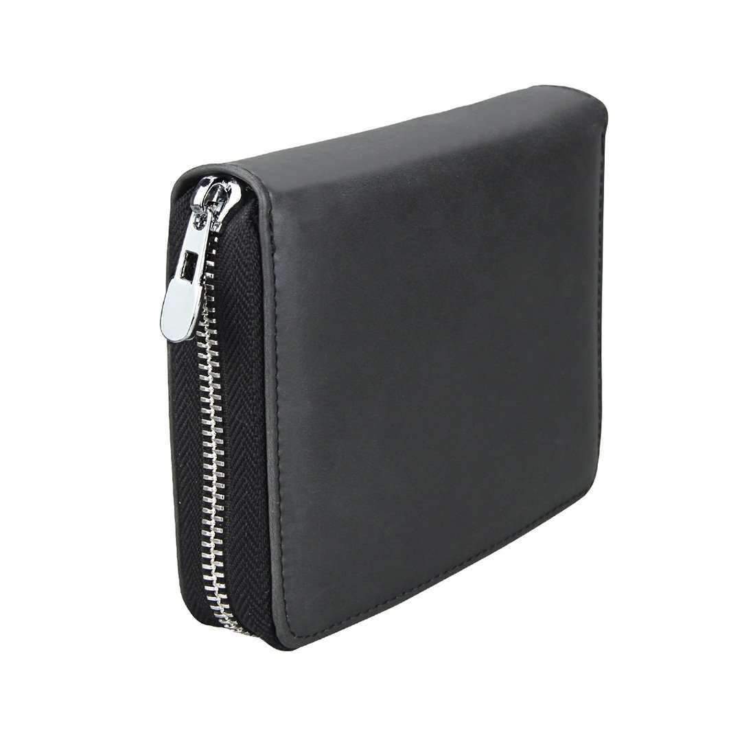 AMZER Anti-Magnetic RFID Multi-functional Genuine Leather Credit Card holder in black, showcasing its sleek design and RFID protection features.