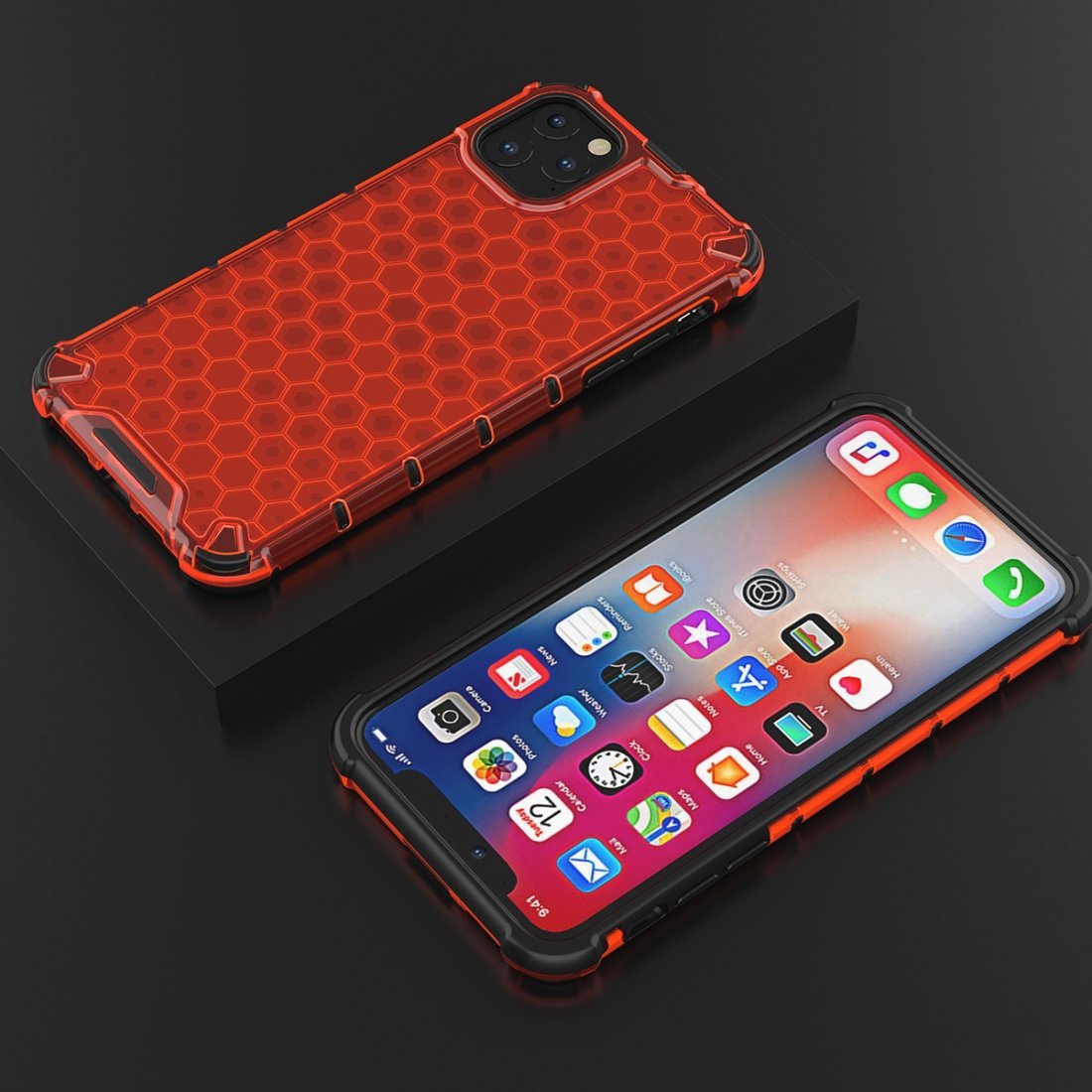 AMZER Honeycomb SlimGrip Hybrid Bumper Case for iPhone XI in various colors, showcasing its stylish honeycomb design and dual-layer protection.