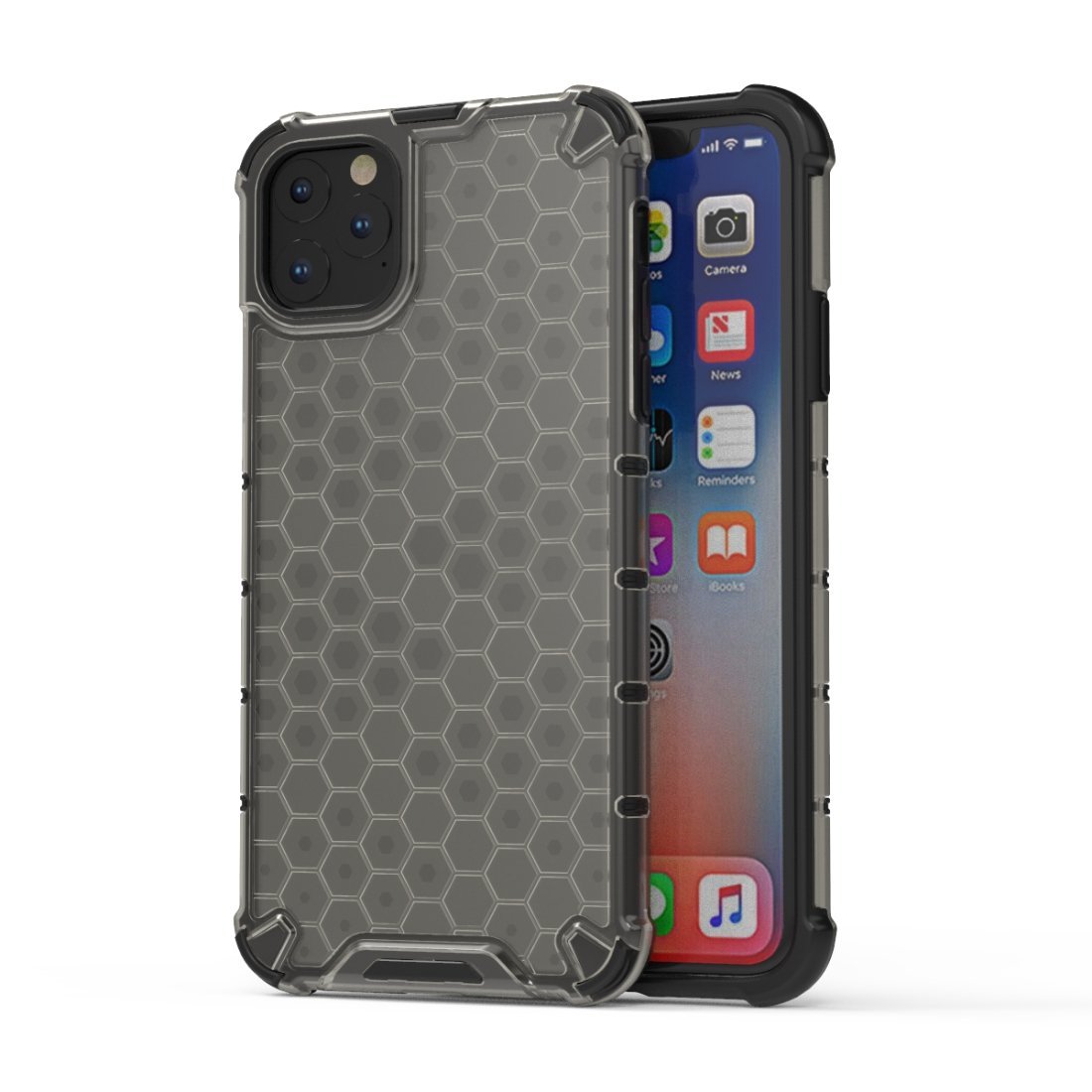 AMZER Honeycomb SlimGrip Hybrid Bumper Case for iPhone XI in various colors, showcasing its stylish honeycomb design and dual-layer protection.