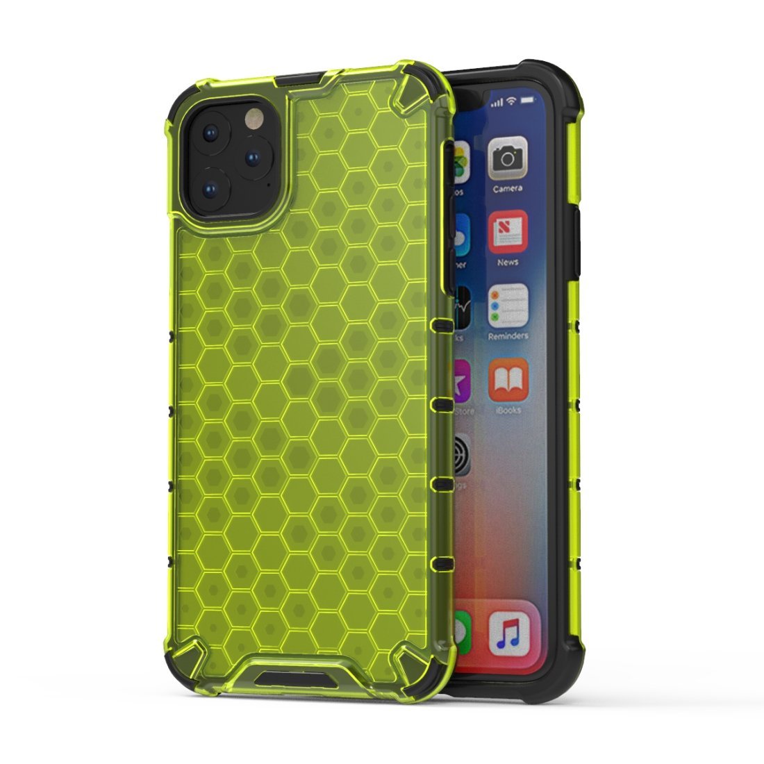 AMZER Honeycomb SlimGrip Hybrid Bumper Case for iPhone XI in various colors, showcasing its stylish honeycomb design and dual-layer protection.