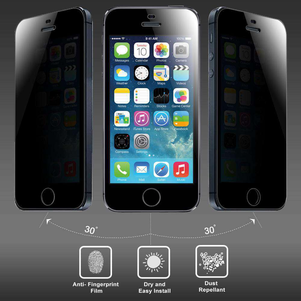 AMZER Kristal Privacy Screen Protector for iPhone 5/5S/SE, showcasing its sleek design and privacy features.