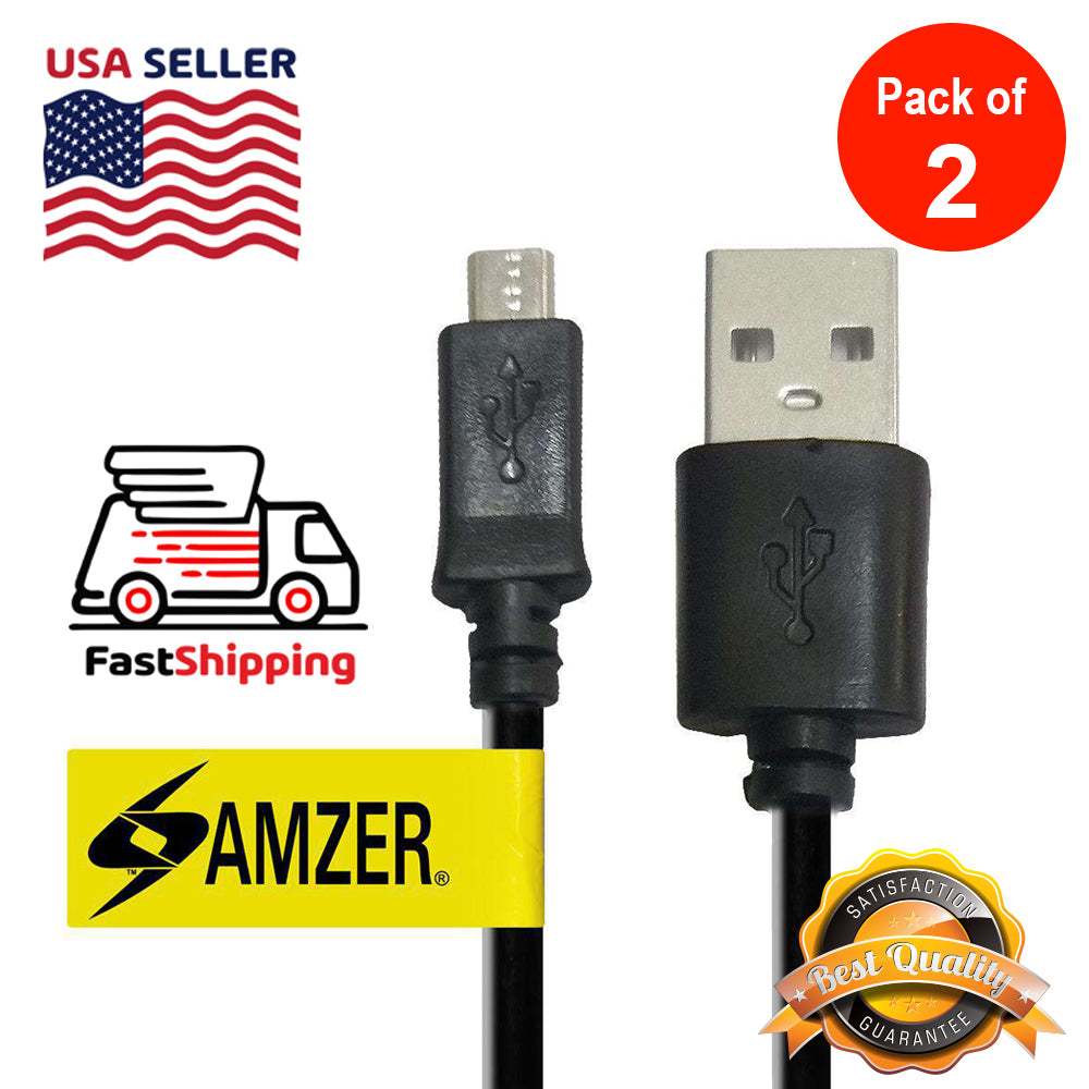 Amzer Micro USB to USB 2.0 Data Sync and Charge Cable, 1ft long, black color, ideal for charging and data transfer.