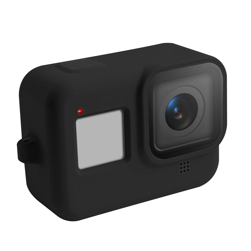 AMZER Shockproof Silicone Case with Lanyard for GoPro HERO8, showcasing its durable silicone material and practical design.