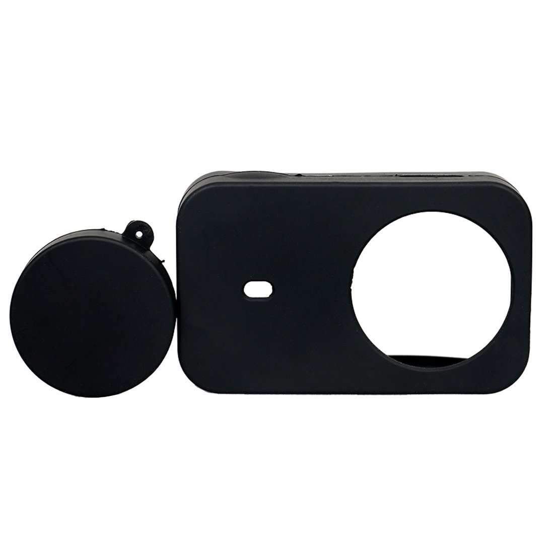 AMZER Silicone Protective Case with Lens Cover for Xiaomi Mijia Small Camera, showcasing its soft rubber design and lens cap.