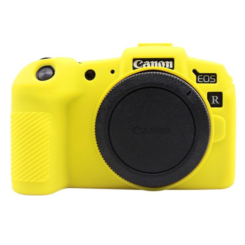 AMZER Soft Silicone Protective Case in yellow for Canon EOS RP, showcasing its smooth texture and snug fit.