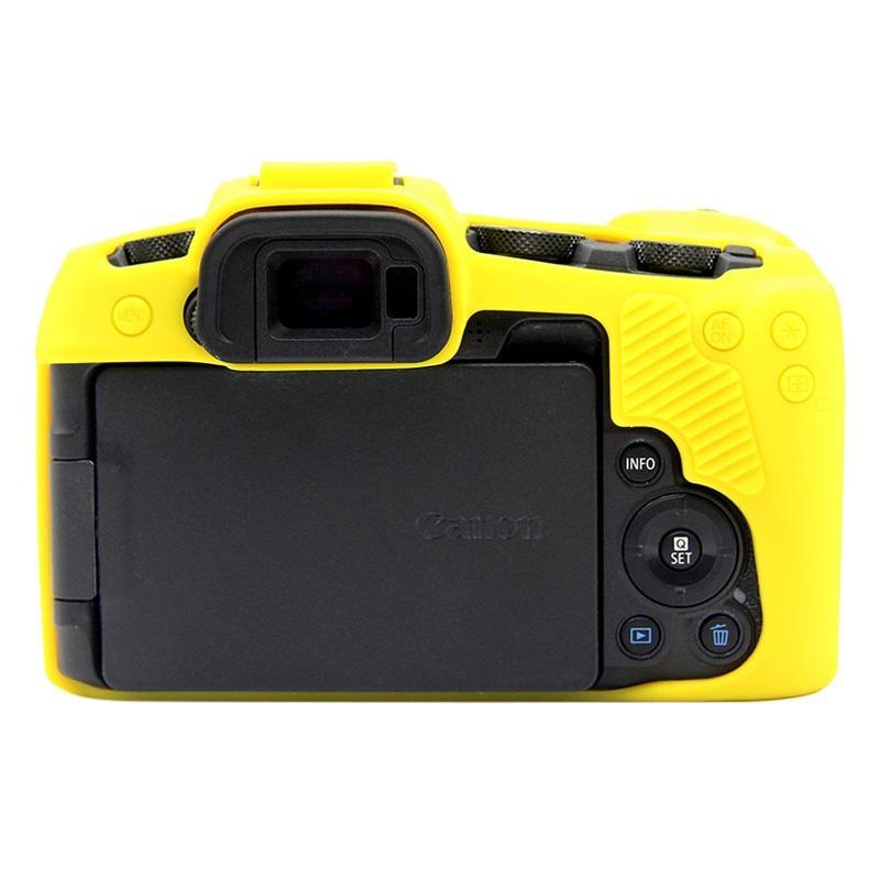 AMZER Soft Silicone Protective Case in yellow for Canon EOS RP, showcasing its smooth texture and snug fit.