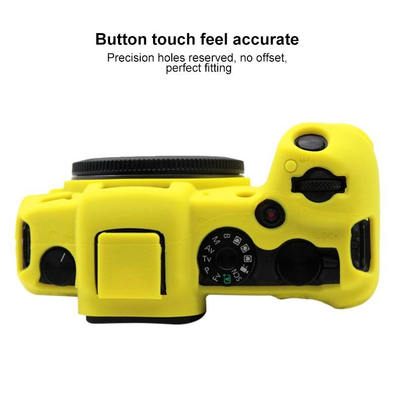 AMZER Soft Silicone Protective Case in yellow for Canon EOS RP, showcasing its smooth texture and snug fit.