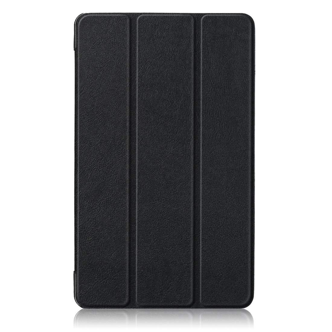 AMZER Texture Horizontal Flip Leather Case in Black, showcasing its elegant design and 3-fold holder feature for tablet protection.