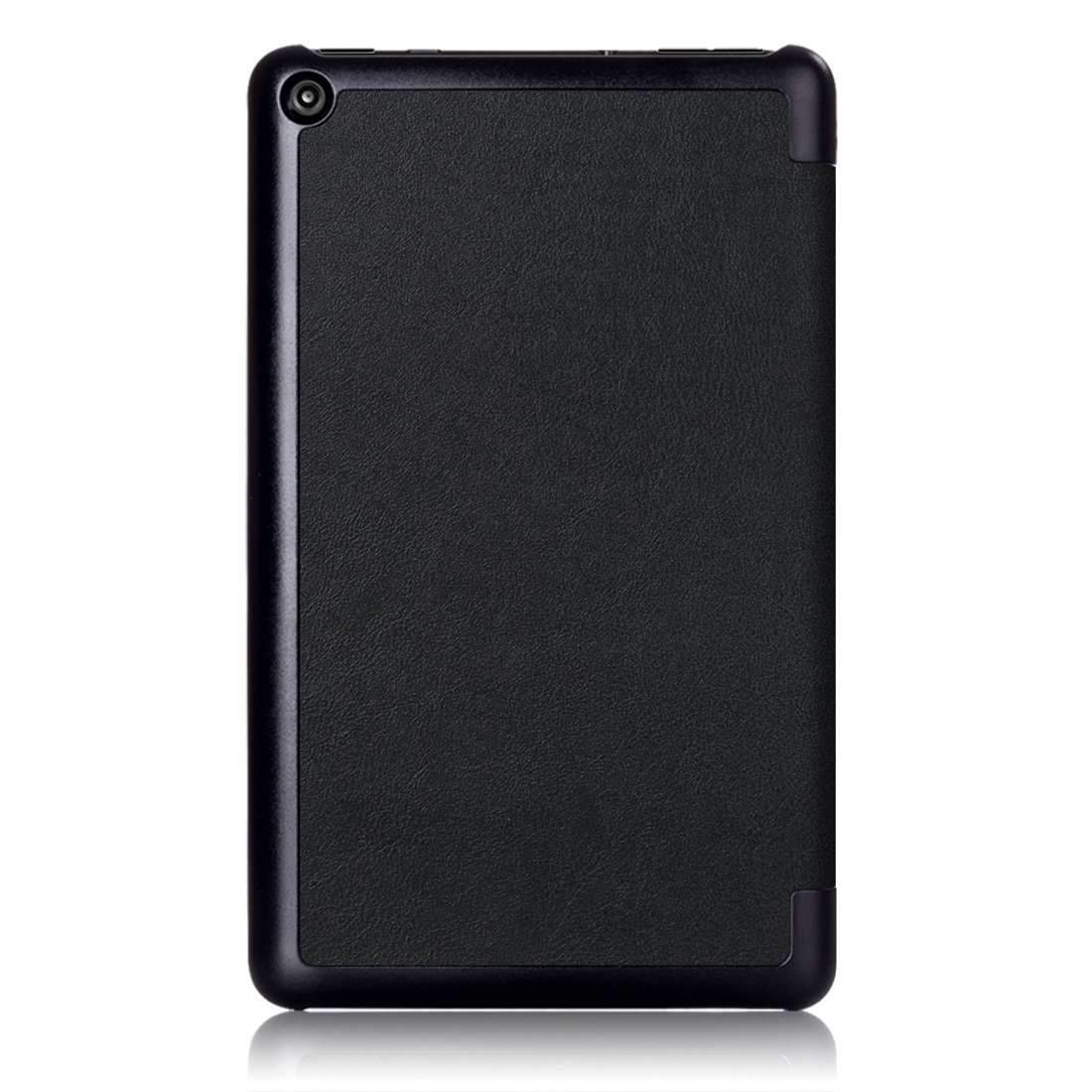 AMZER Texture Horizontal Flip Leather Case in Black, showcasing its elegant design and 3-fold holder feature for tablet protection.