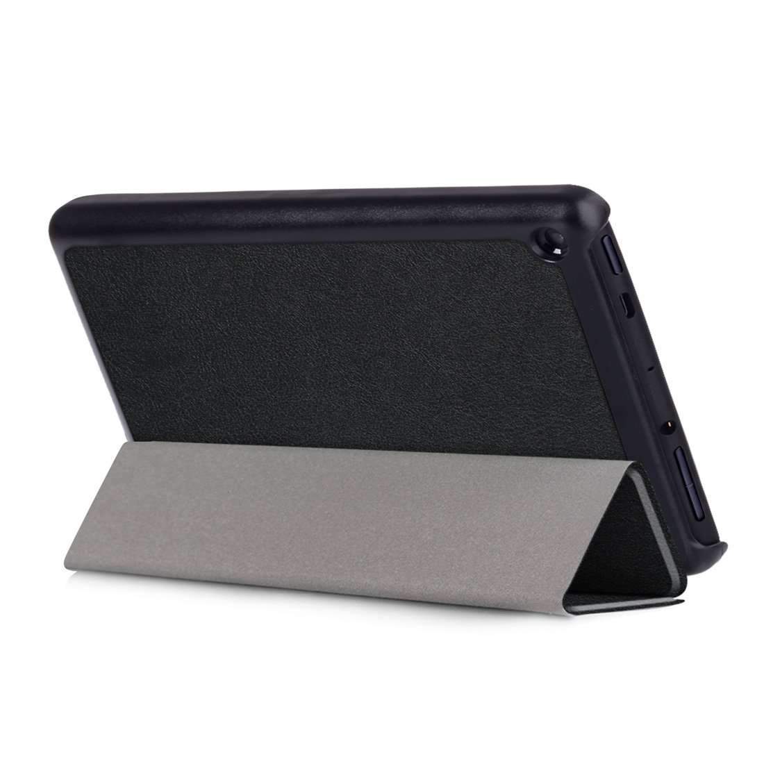 AMZER Texture Horizontal Flip Leather Case in Black, showcasing its elegant design and 3-fold holder feature for tablet protection.