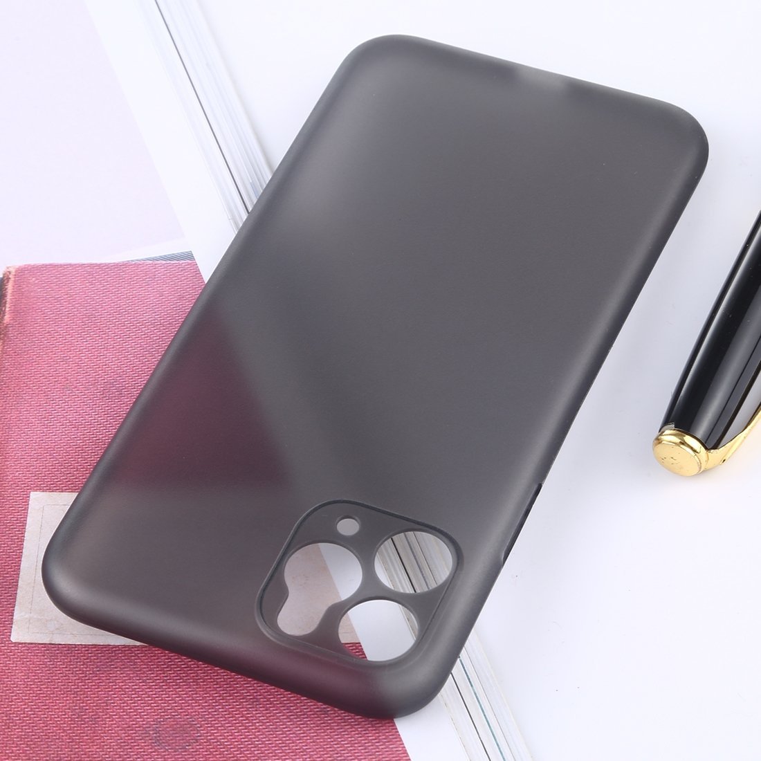 AMZER Ultra Thin Frosted PP Case for iPhone XI Max in Grey, showcasing its sleek design and precise cutouts.