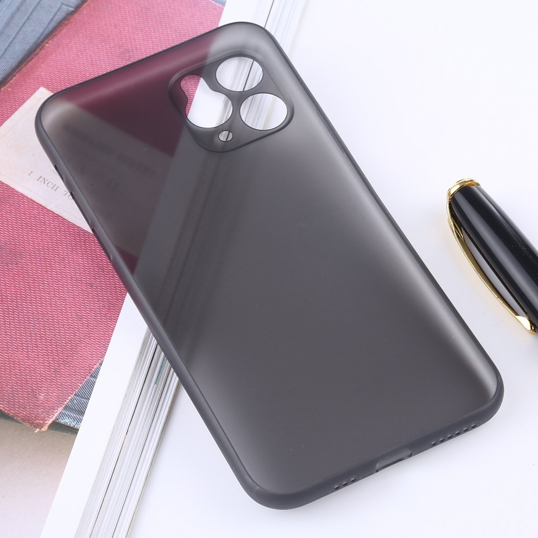 AMZER Ultra Thin Frosted PP Case for iPhone XI Max in Grey, showcasing its sleek design and precise cutouts.