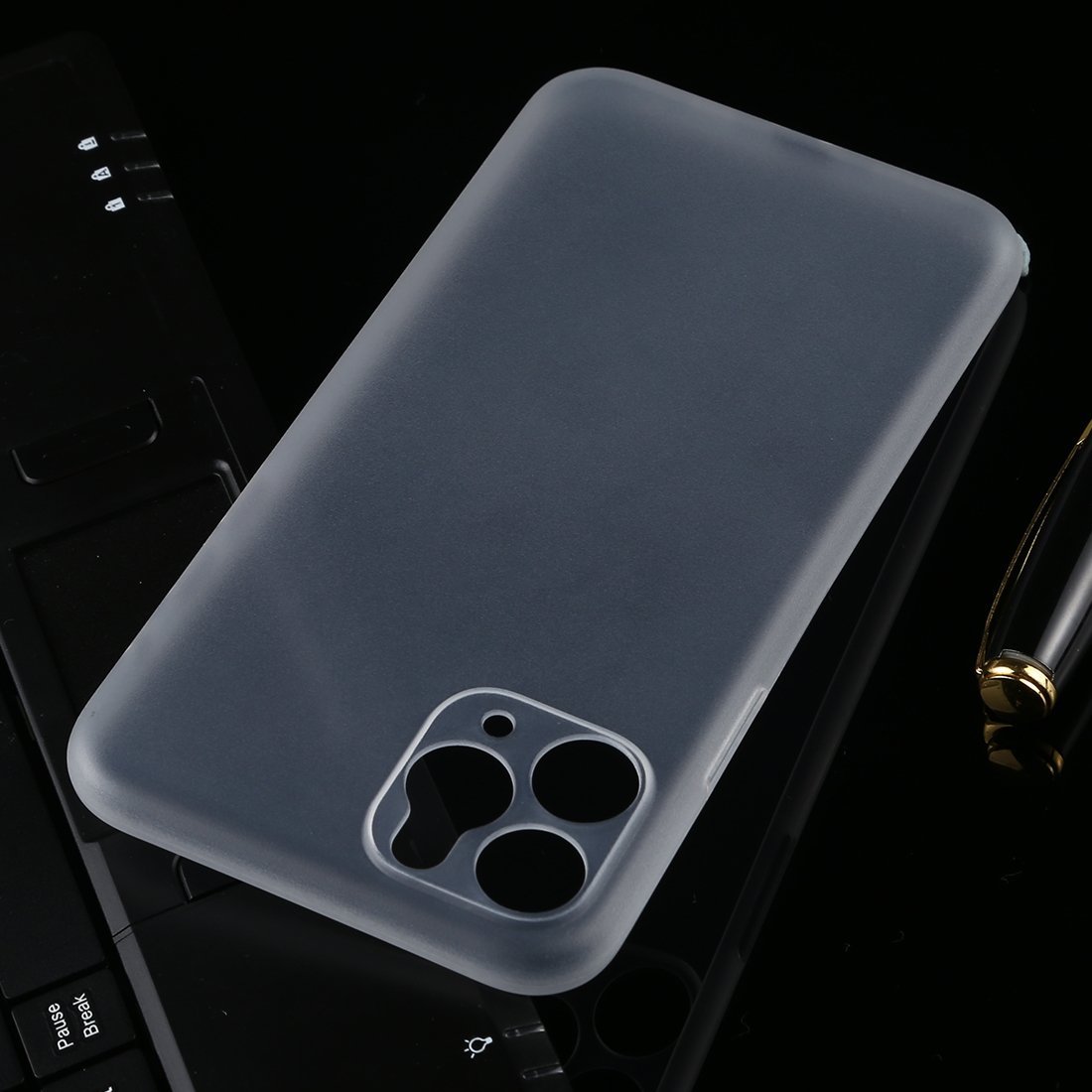 AMZER Ultra Thin Frosted PP Case for iPhone XI Max in Grey, showcasing its sleek design and precise cutouts.