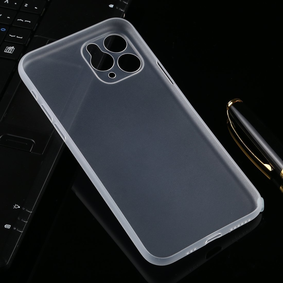 AMZER Ultra Thin Frosted PP Case for iPhone XI Max in Grey, showcasing its sleek design and precise cutouts.