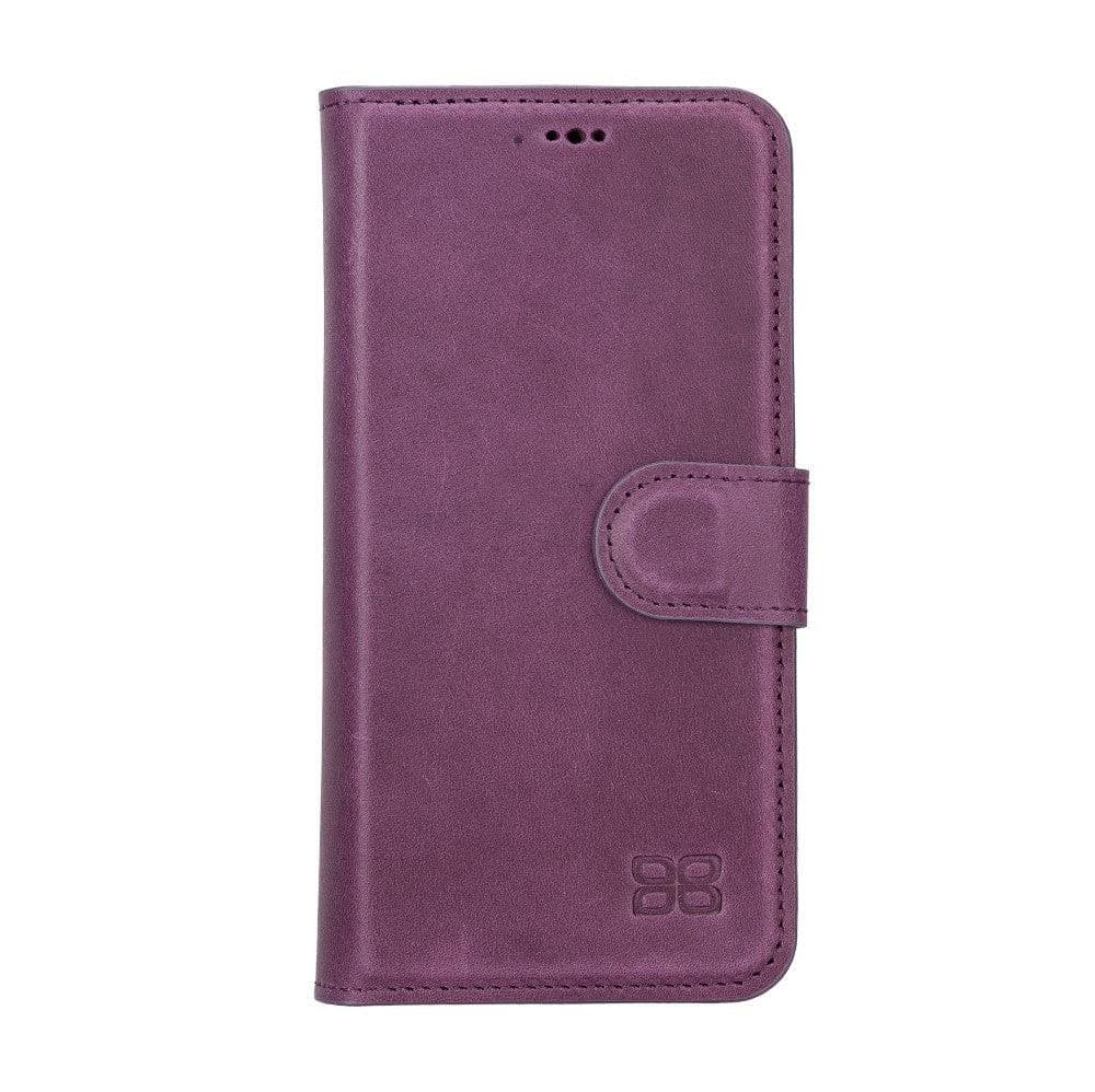 Bouletta iPhone 14 Series Detachable Leather Wallet Case in darker color, showcasing premium leather, card slots, and a kick-stand feature.