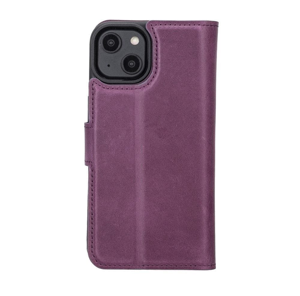 Bouletta iPhone 14 Series Detachable Leather Wallet Case in darker color, showcasing premium leather, card slots, and a kick-stand feature.