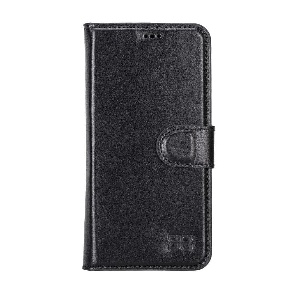 Bouletta iPhone 14 Series Detachable Leather Wallet Case in darker color, showcasing premium leather, card slots, and a kick-stand feature.