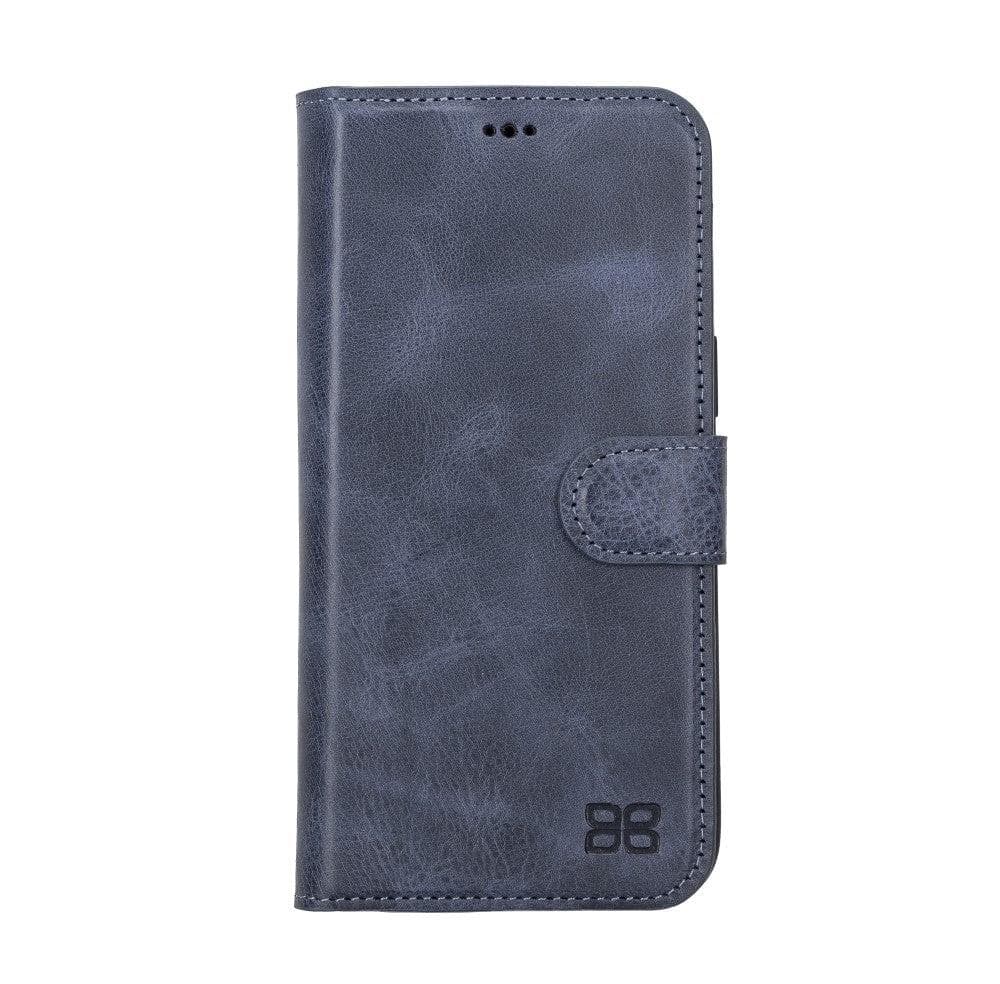 Bouletta iPhone 14 Series Detachable Leather Wallet Case in darker color, showcasing premium leather, card slots, and a kick-stand feature.