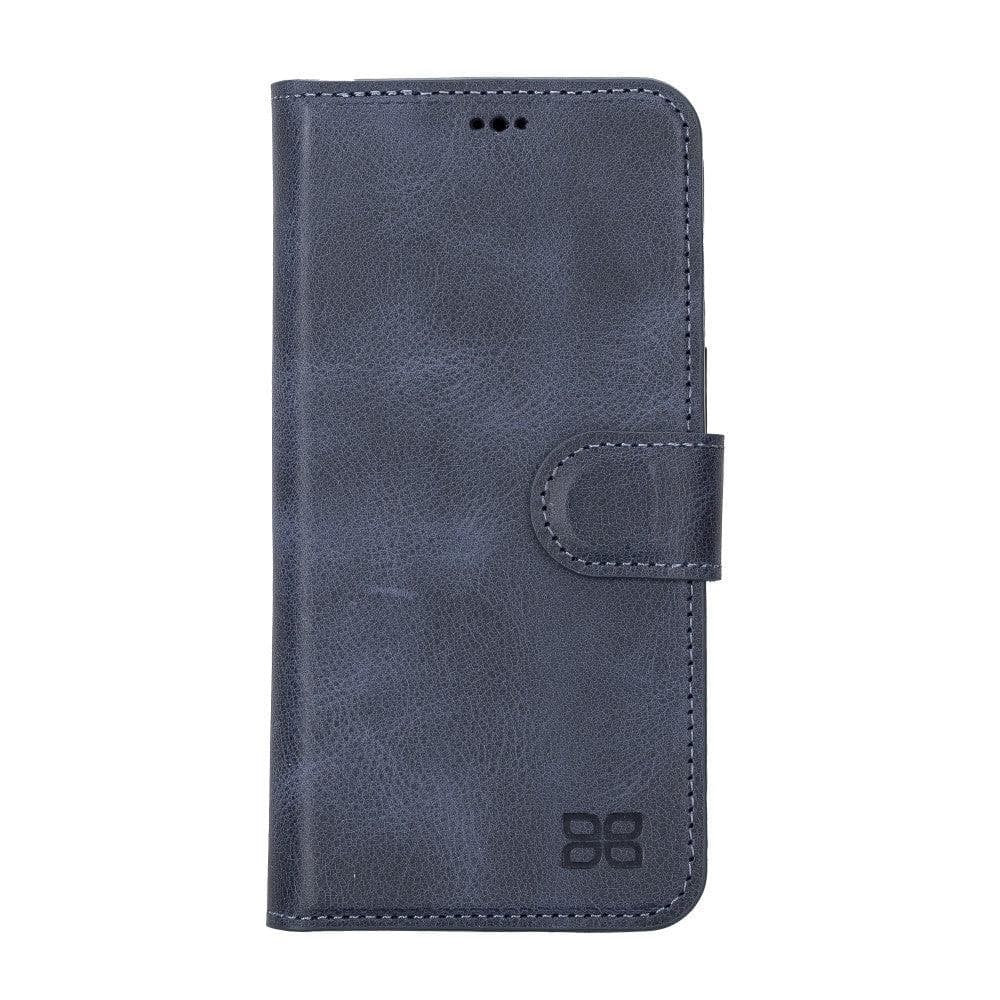 Bouletta iPhone 14 Series Detachable Leather Wallet Case in darker color, showcasing premium leather, card slots, and a kick-stand feature.