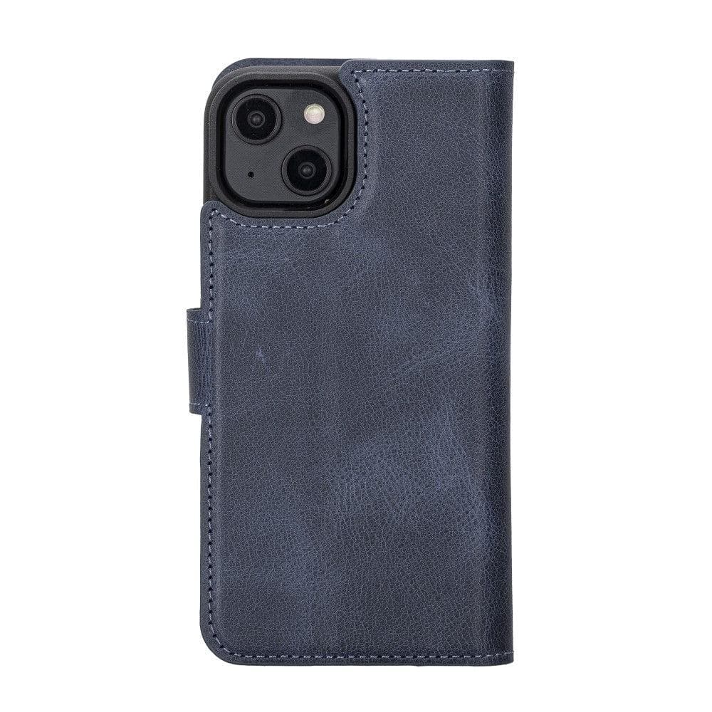 Bouletta iPhone 14 Series Detachable Leather Wallet Case in darker color, showcasing premium leather, card slots, and a kick-stand feature.