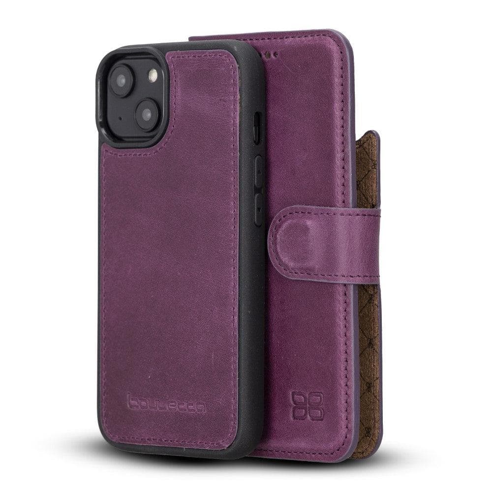 Bouletta iPhone 14 Series Detachable Leather Wallet Case in darker color, showcasing premium leather, card slots, and a kick-stand feature.